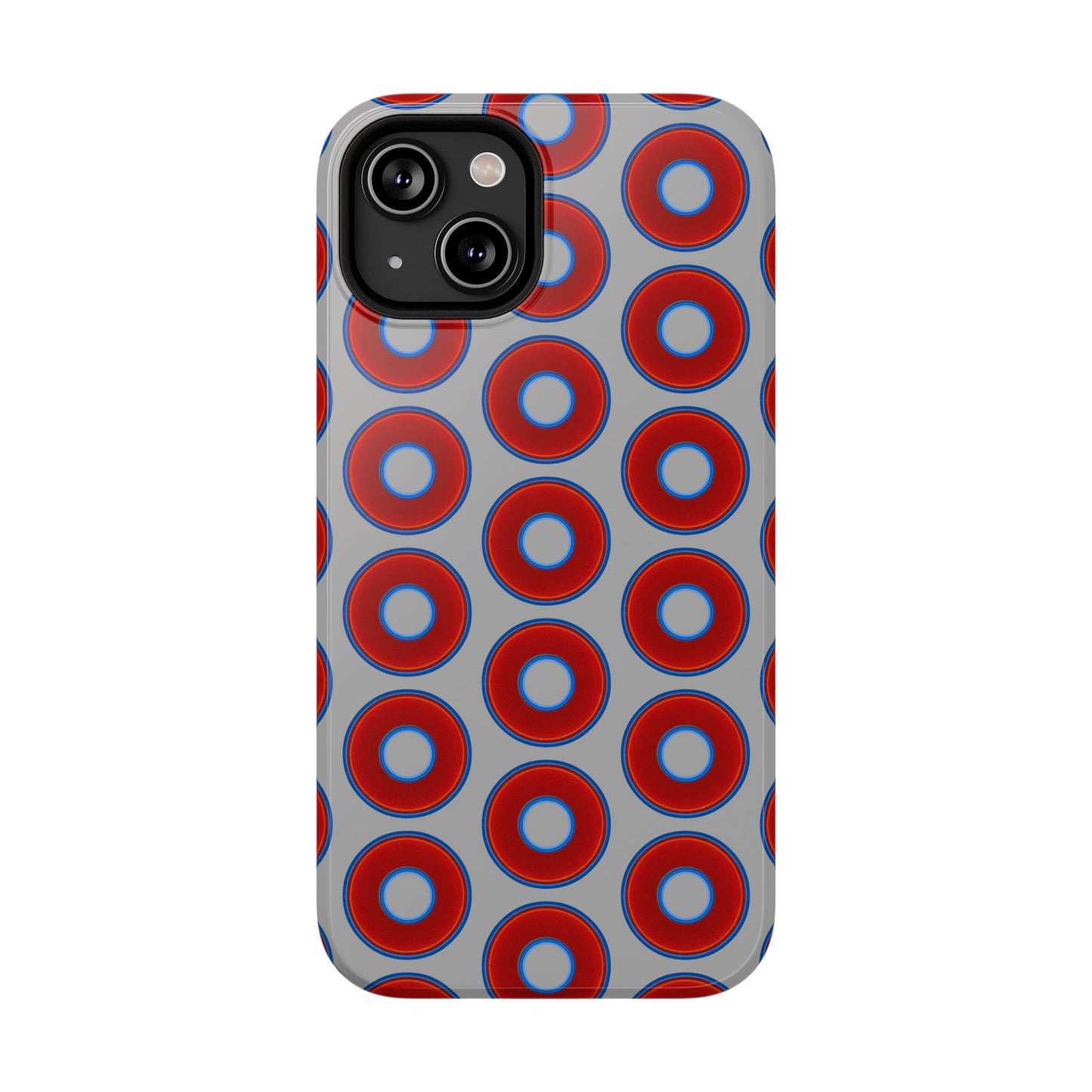 Impact-Resistant Lumpy Donut Case - red vivid donut print w/light gray background