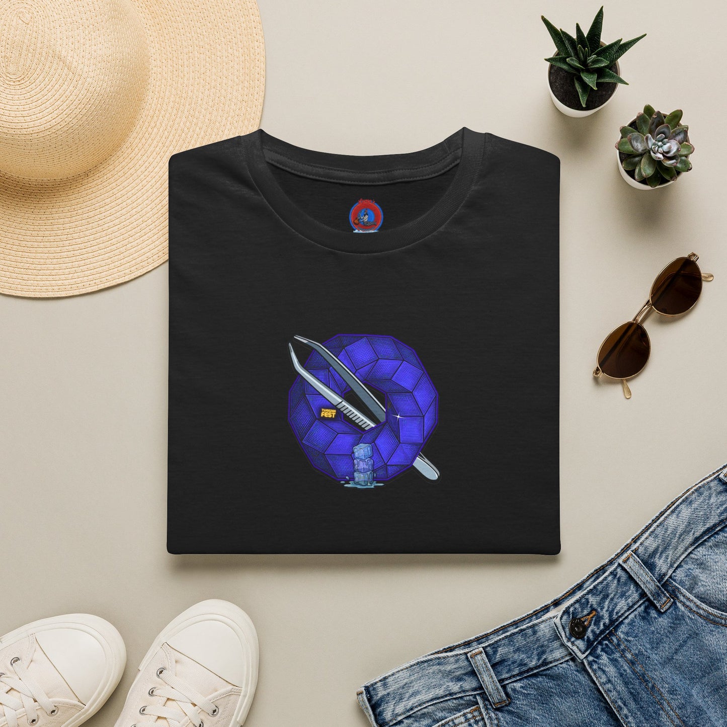 Classic Donut Tee - Unisex Soft-Style - "The Teasing Festivus Donut" - blue rustic cubed donut