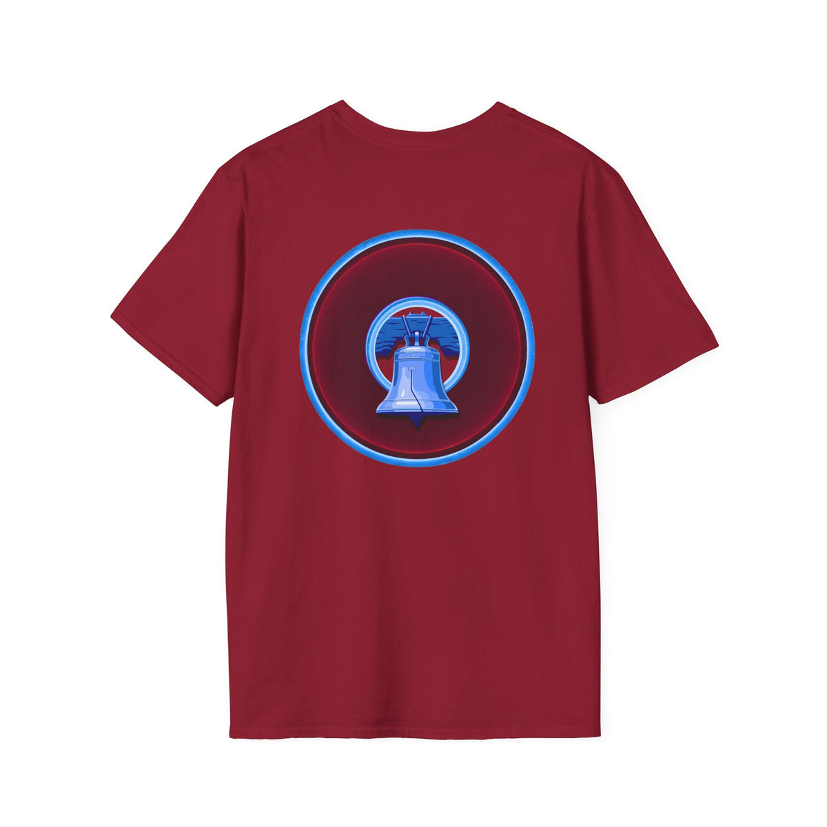 Classic Donut Tee - Unisex Soft-Style - "Brotherly Donuts Jawn" - vivid dark purple-red/light blue donut