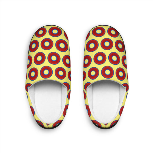 Men's Lumpy Slippers - red vivid donut print w/yellow background