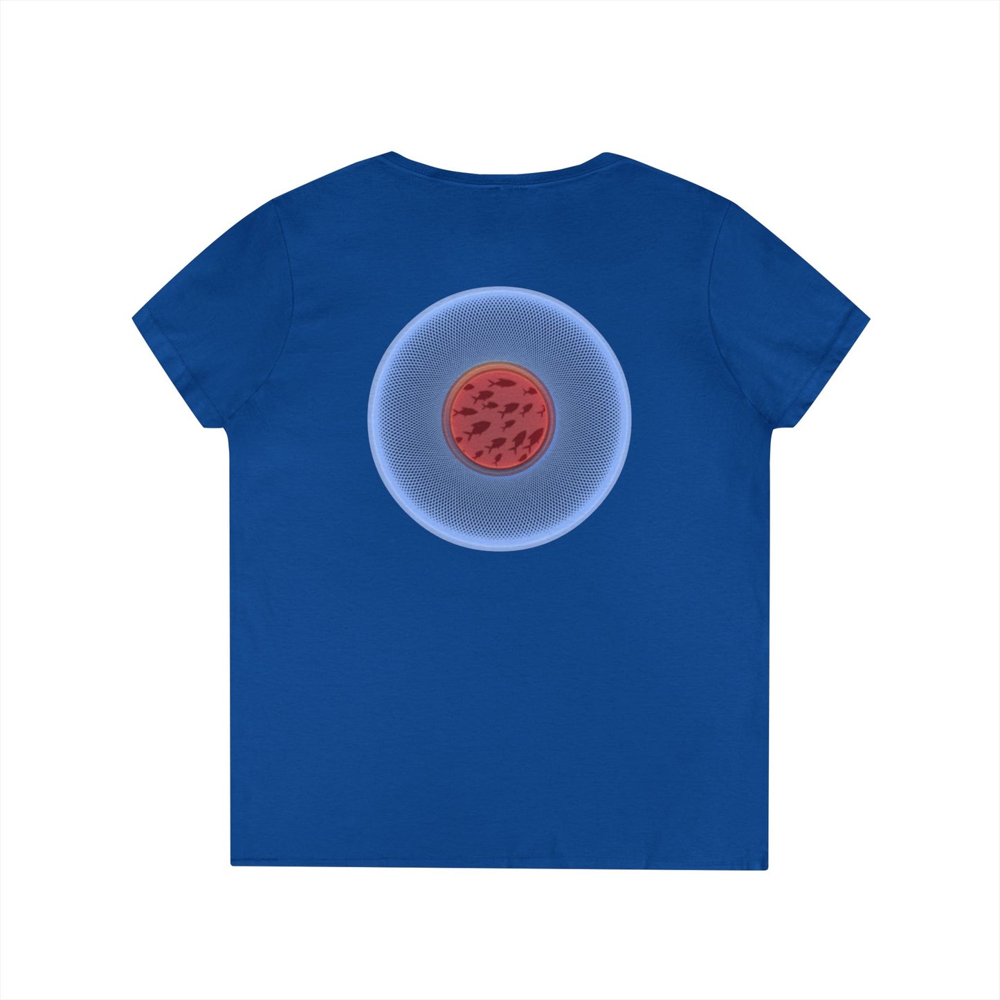 Women's Donut V-Neck Tee - "If I'm Swimming By" - variant 2 - blue/red phatty donut w/