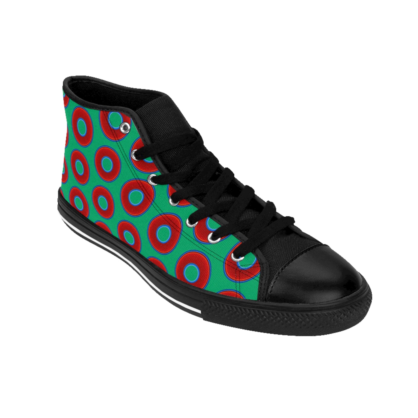Cushiony Convectors - High Tops - red vivid donuts w/jade green background