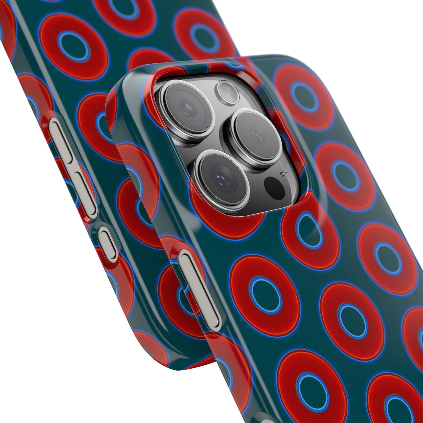 Lumpy Donut Snap Case - red vivid donut print w/midnight teal green background