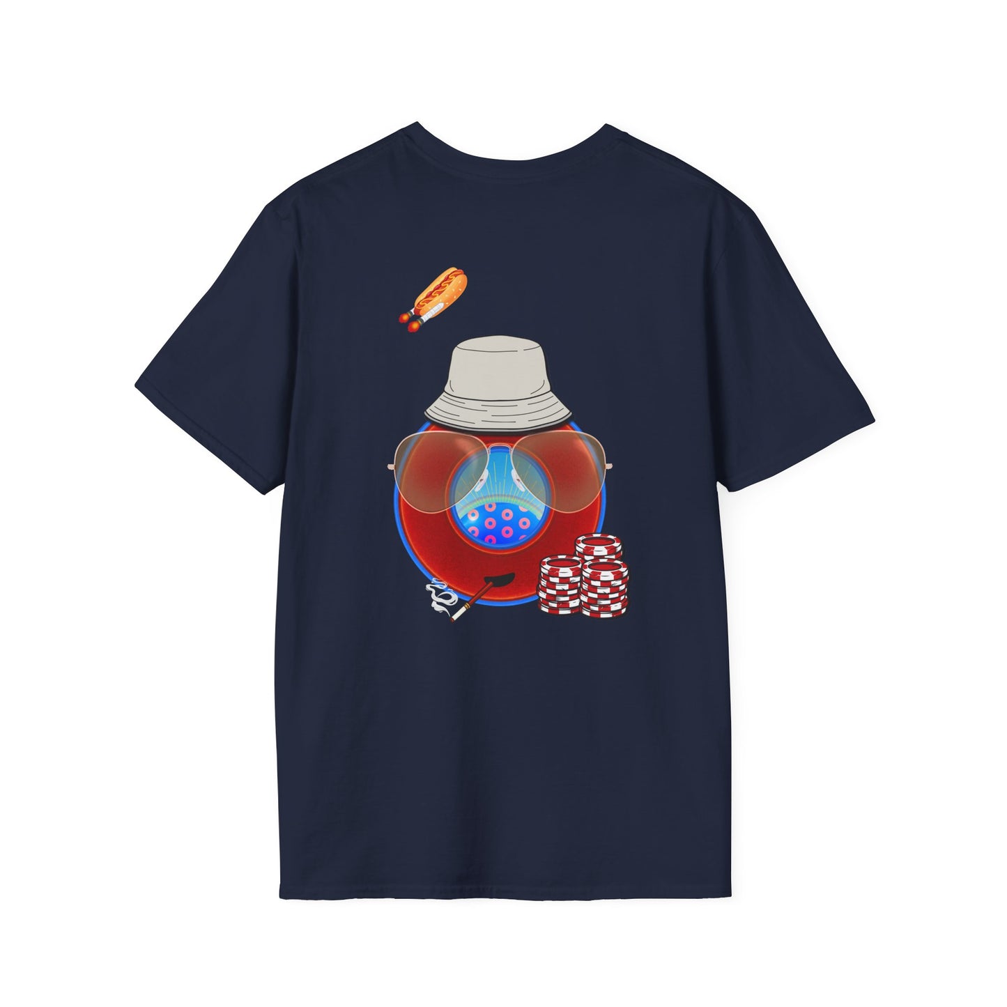 Classic Donut Tee - Unisex Soft-Style - "Gonzo Donut - Fear & Loathing in Gamehendge" -  vivid red donut w/raw dogger - variant 6