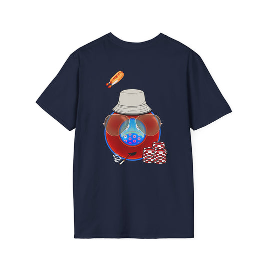 Classic Donut Tee - Unisex Soft-Style - "Gonzo Donut - Fear & Loathing in Gamehendge" -  vivid red donut w/raw dogger - variant 6