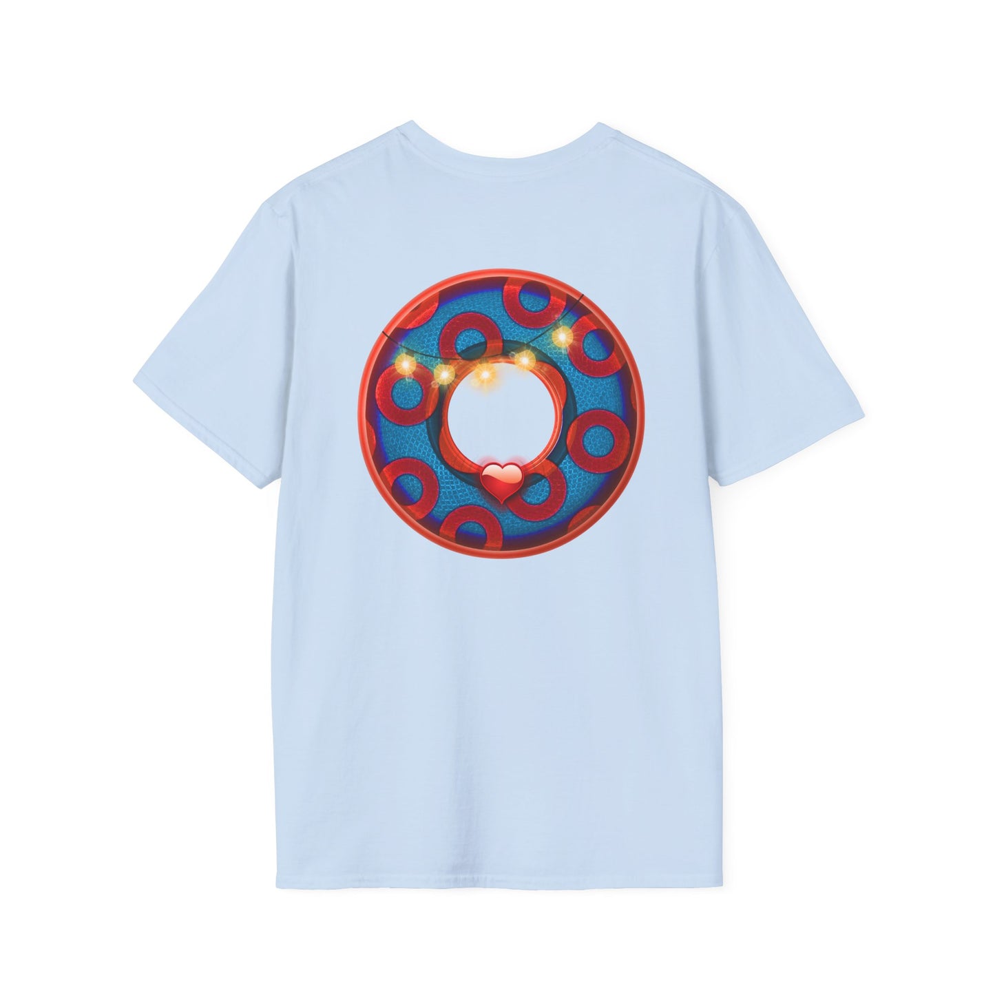 Classic Donut Tee - Unisex Soft-Style - "MORE Donuts Please" - rustic dark blue/red paradox donut - variant 1