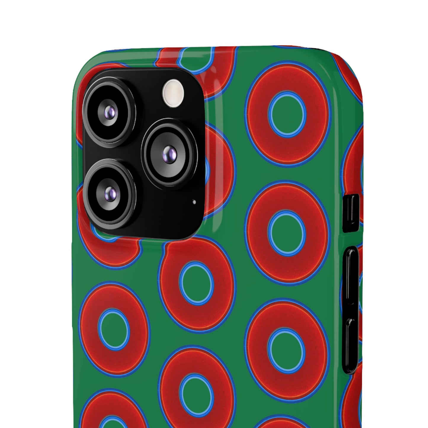 Lumpy Donut Snap Case - red vivid donut print w/green background