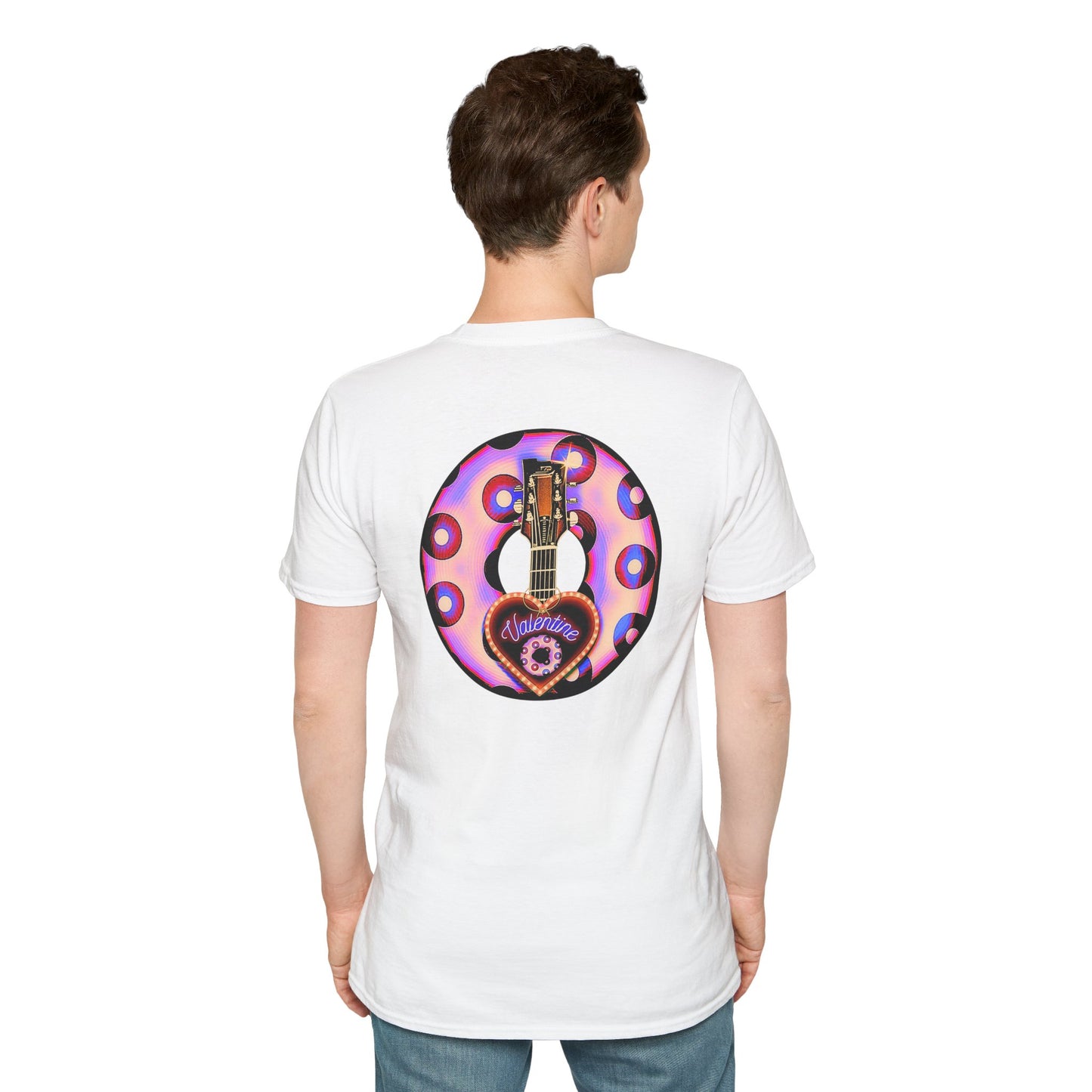 Classic Donut Tee - Unisex Soft-Style - "Would You Be My Donut?" - paradoxical faded purple/red donut - variant 3