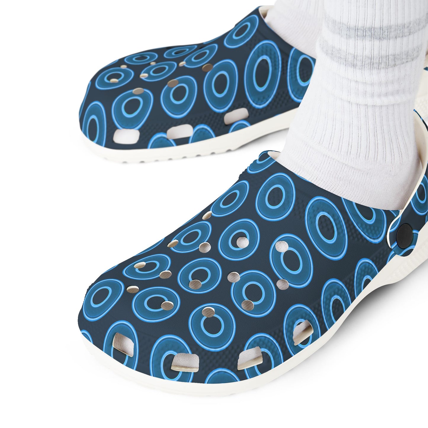 Spatchcocks - donut slip-on shoes - blue rustic donuts w/navy background [unisex]