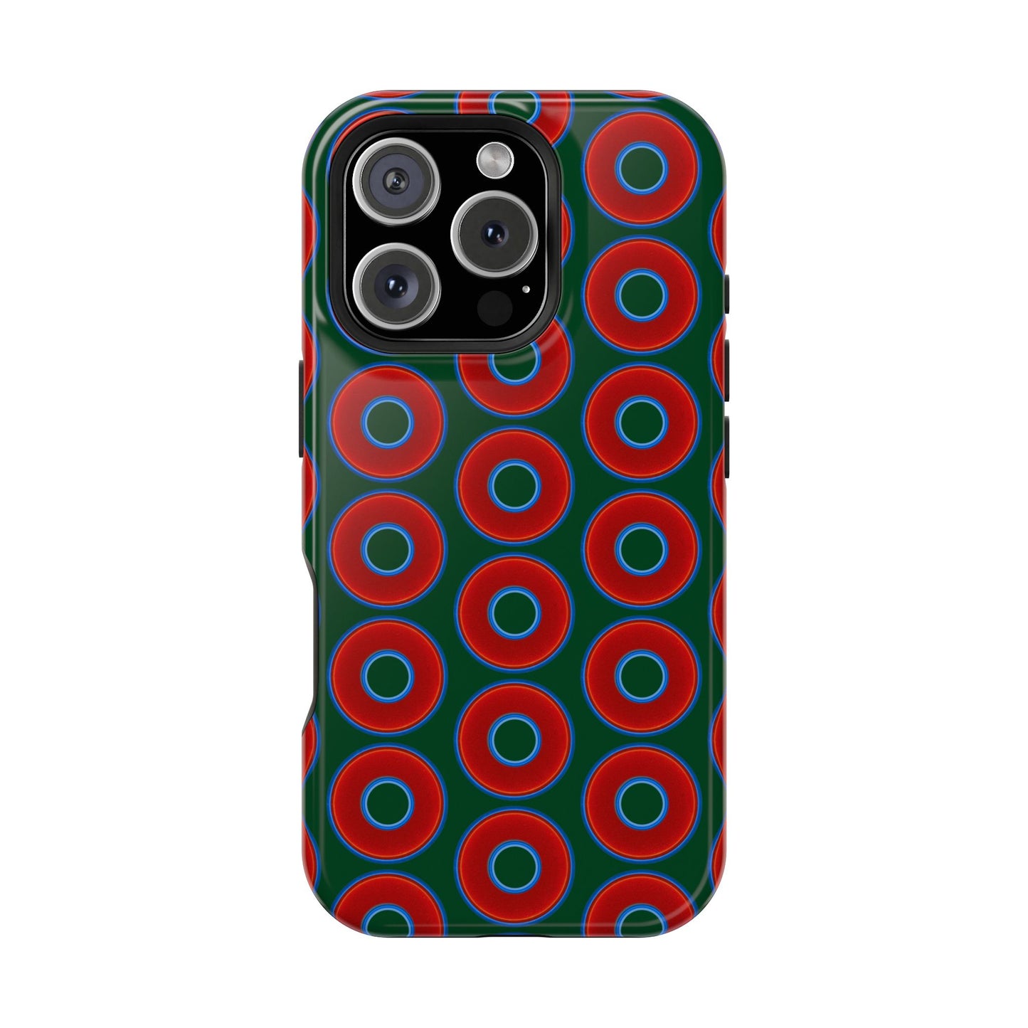Magnetic Tough Donut Case - red vivid donut print w/deep pond green background
