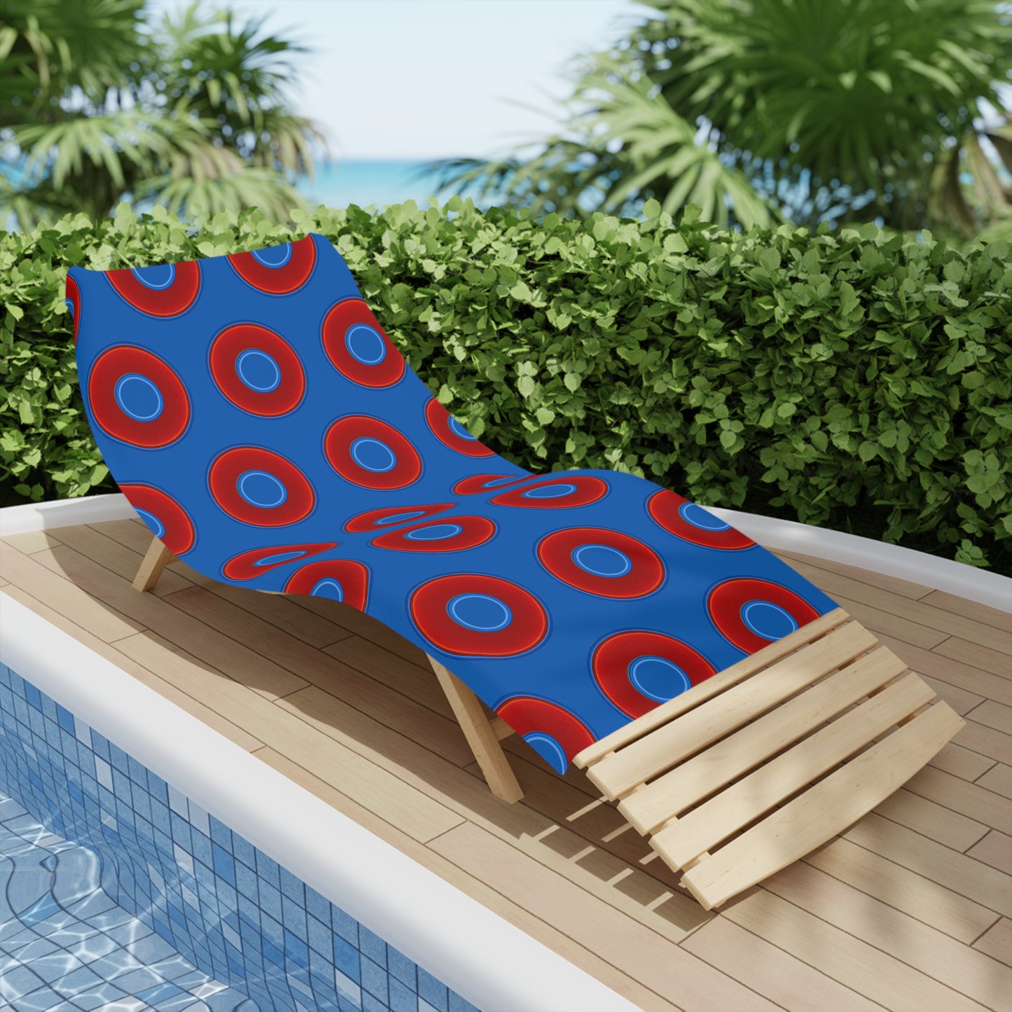 Lumpy Donut Towels - vivid red donuts w/dark royal blue background