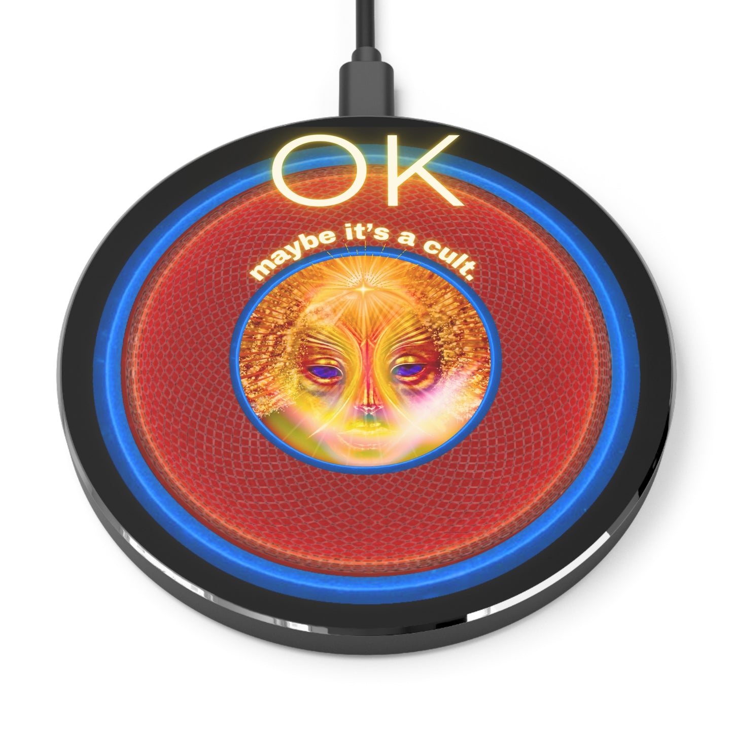 The Flow - Wireless Lumpy Donut Chargers - "Conjurers of Awesome Wireless Power" - rustic red donut w/black background - variant 3