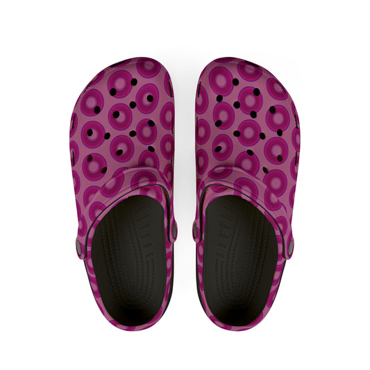 Spatchcocks - donut slip-on shoes - vivid magenta donuts w/pink background [unisex]