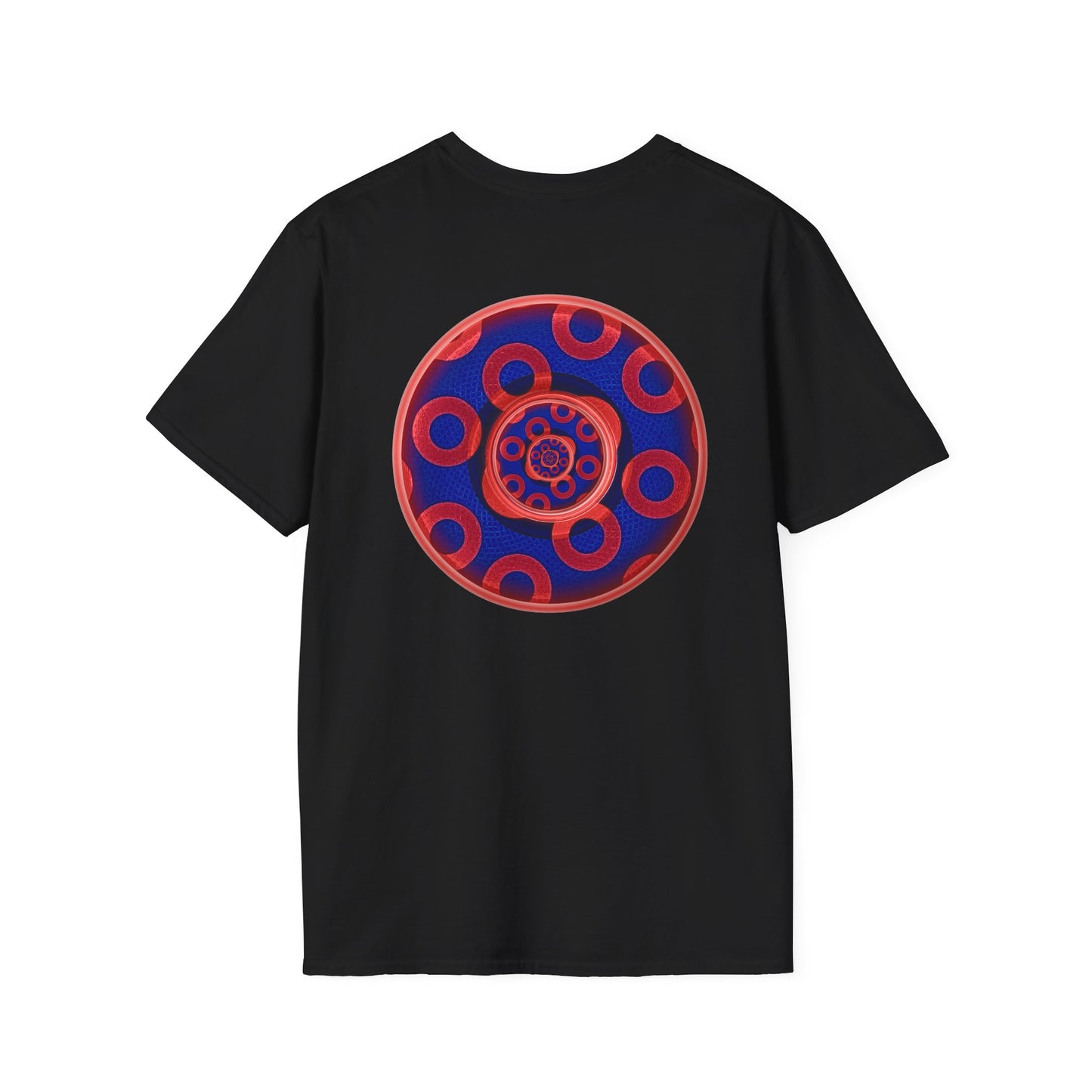 Classic Donut Tee - Unisex Soft-Style - "Kaleidoscope Abyss of Donut" - paradoxical print - variant 2 - series 1.0 - donut vortex - red/blue