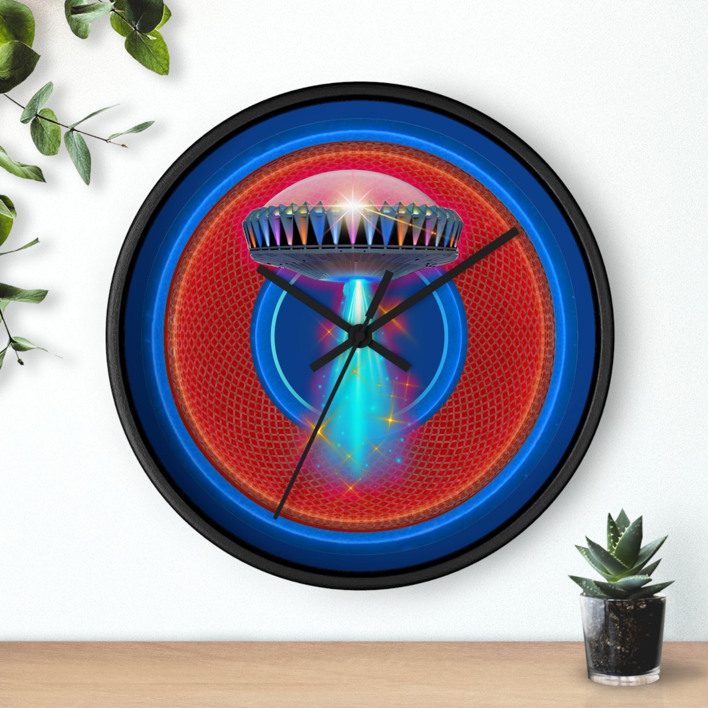Lumpy Wall Clock - "They Serve Donuts on the Mothership now" - variant 1 - rustic red/blue donut w/dark blue background