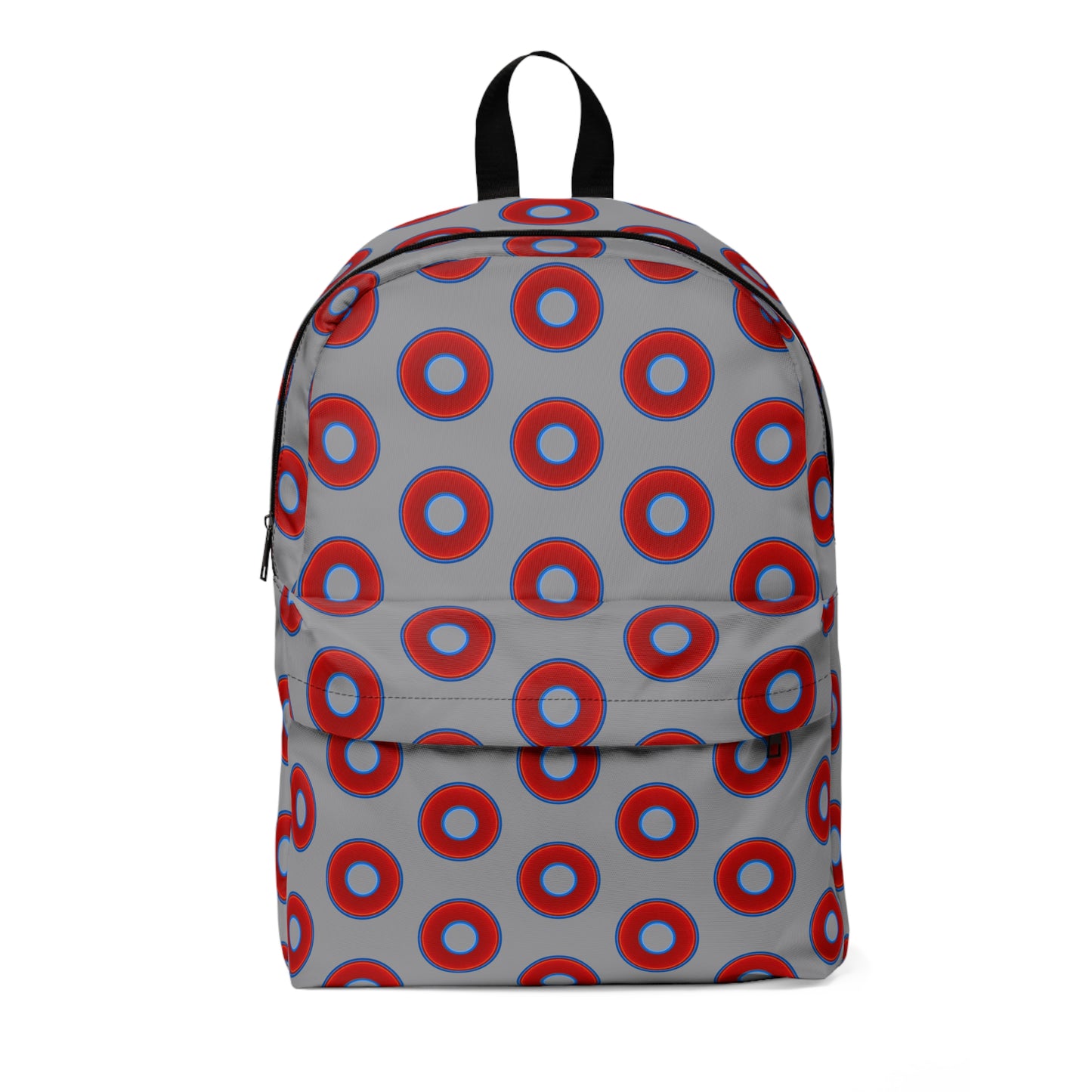 Donut Backpack - red vivid donuts w/gray background