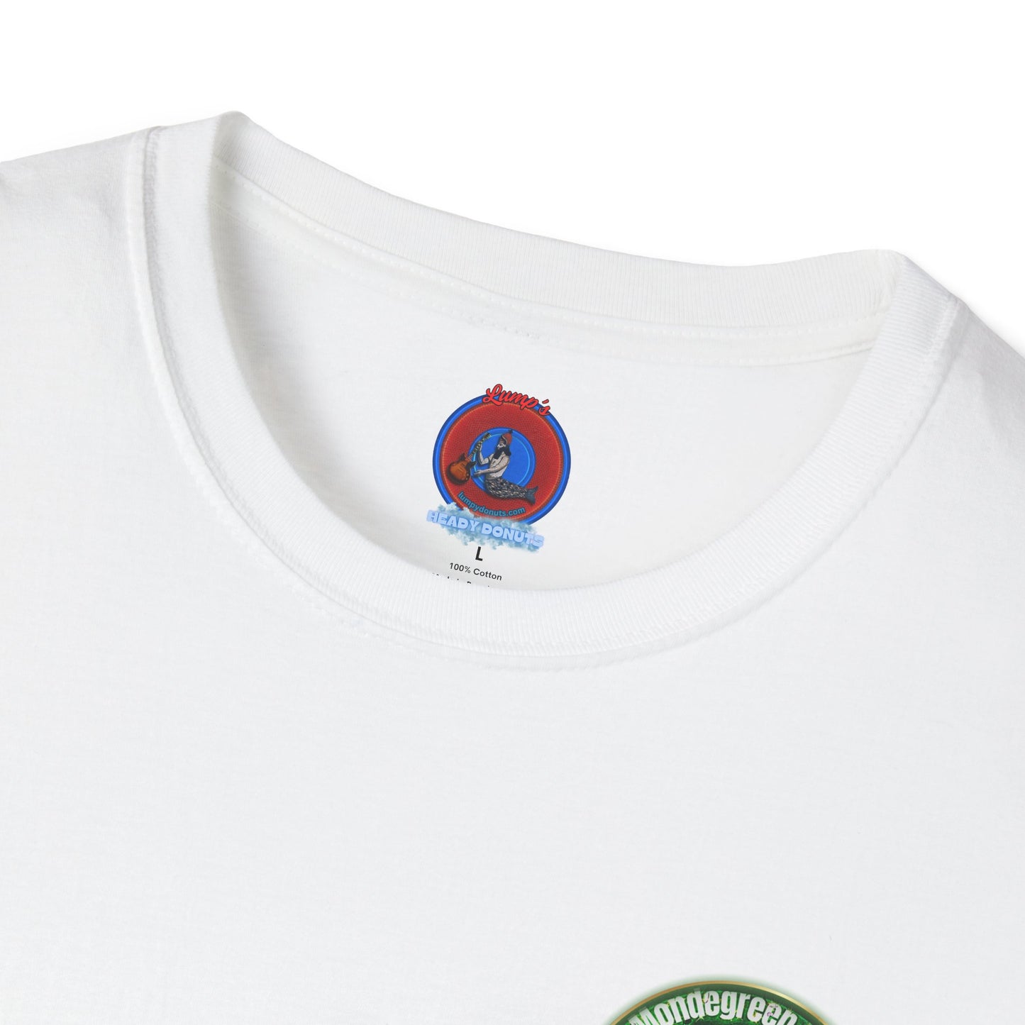 Classic Donut Tee - Unisex Soft-Style - "Close Encounters of the Delaware kind - Mondegreen Donut"  " variant 2 - green donut