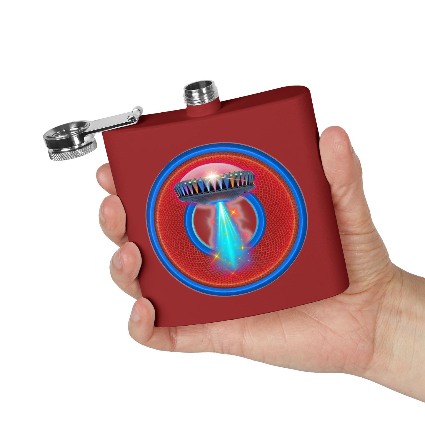 Lump's Donut Flask 6 oz -  "The Mother of All Flasks" - red/blue rustic donut - [*w/your choice of 6 backgrounds]