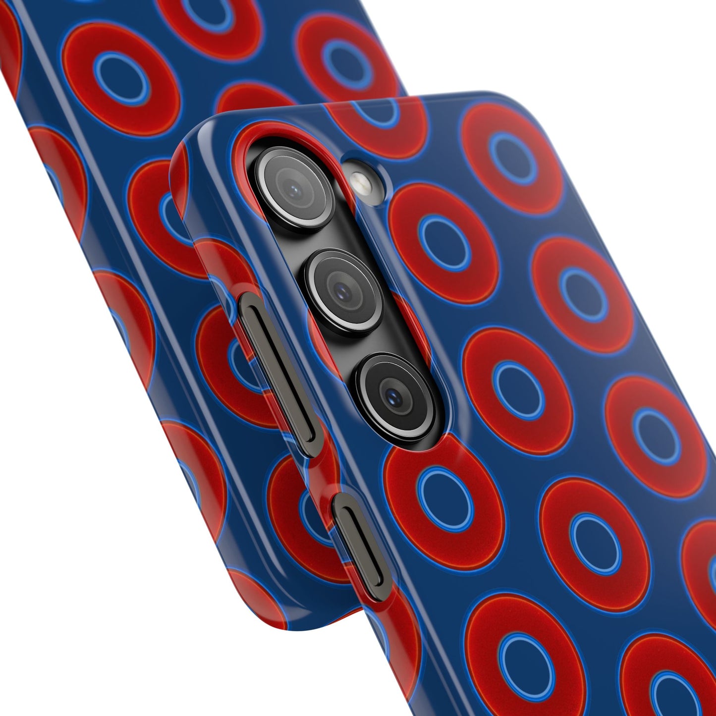 Lumpy Donut Snap Case - red vivid donut print w/Atlantic navy blue background