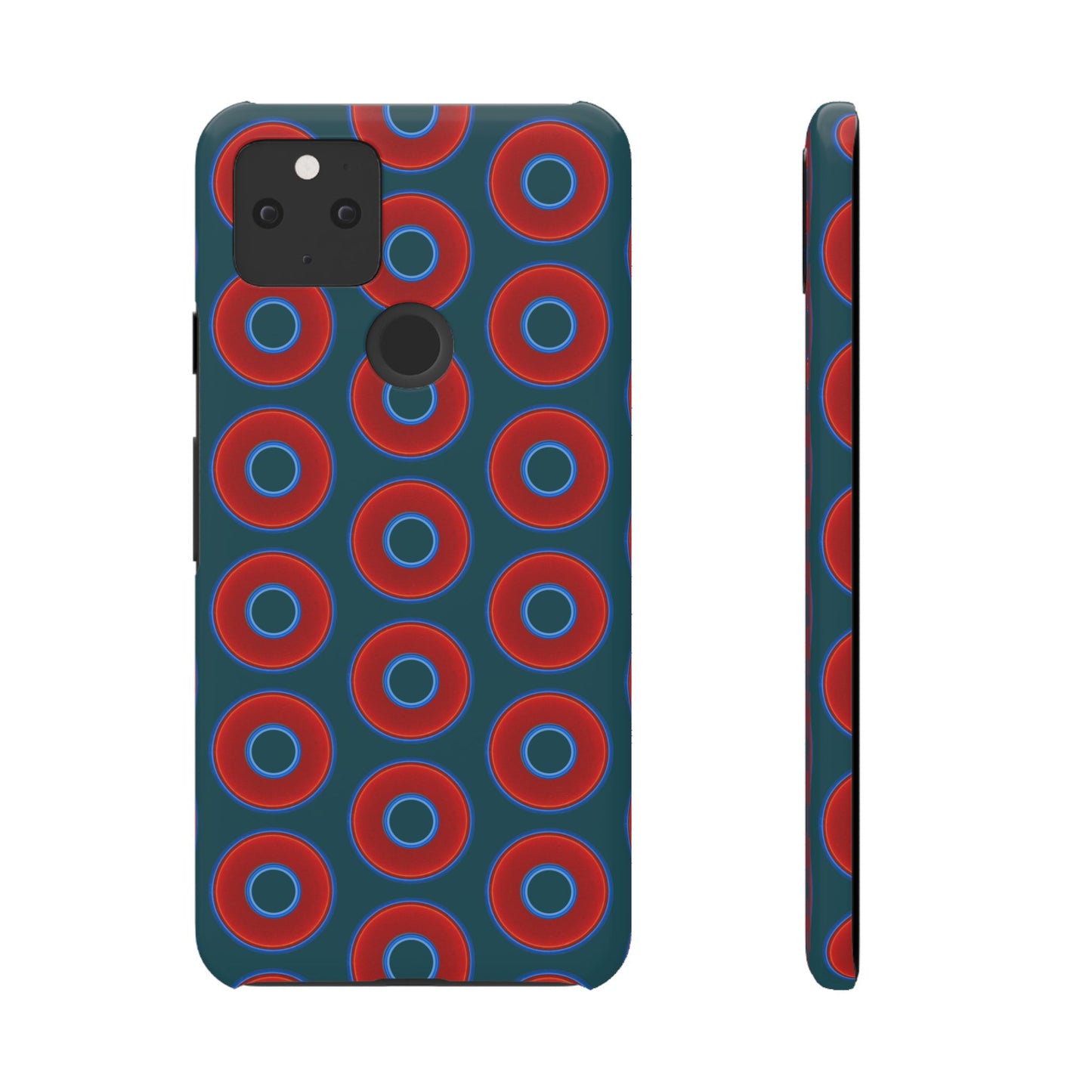 Lumpy Donut Snap Case - red vivid donut print w/midnight teal green background