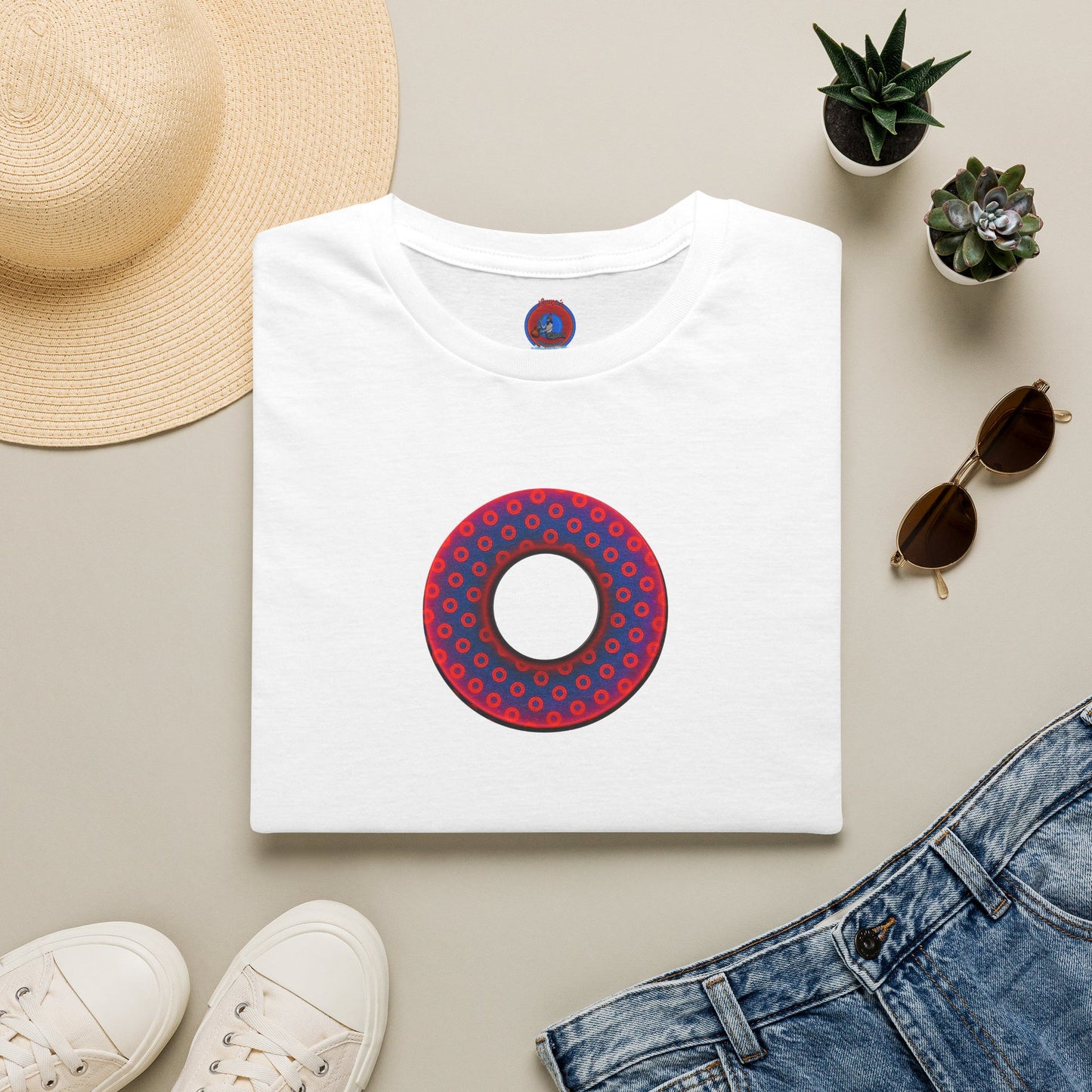 Classic Donut Tee - Unisex Soft-Style - "Vivid Donut inside a Paradox Donut" - blue/red electric paradox donut - variant 2 w/hole
