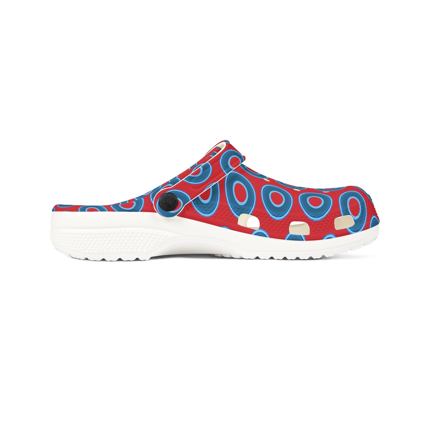 Spatchcocks - donut slip-on shoes - blue rustic donuts w/red background [unisex]
