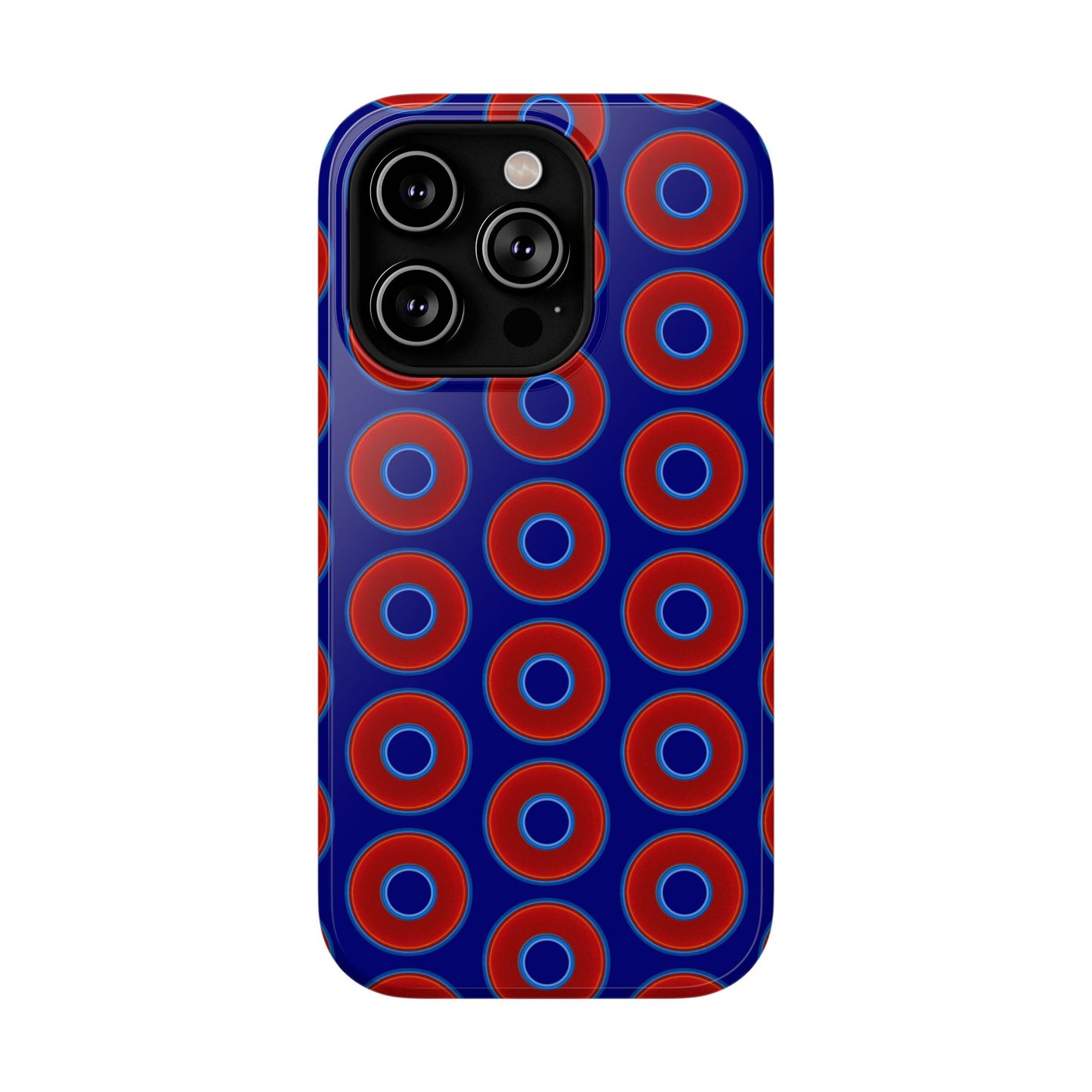 Impact-Resistant Lumpy Donut Case - red vivid donut print w/vivid navy background