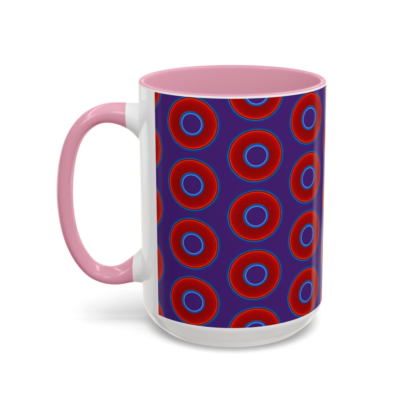 Lump's Grumpy Coffee Mug - vivid red donuts w/purple background