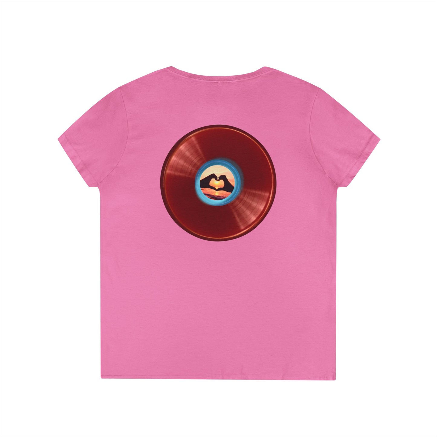 Women's Donut V-Neck Tee - "Waste of a Perfectly Good Donut" - variant 1 - vivid red record donut w/