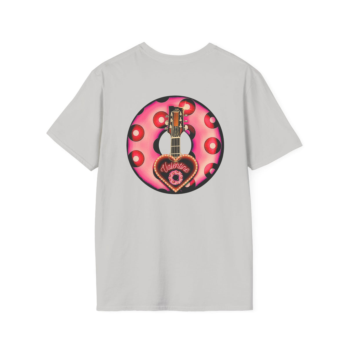 Classic Donut Tee - Unisex Soft-Style - "Would You Be My Donut?" - paradoxical faded magenta/red donut - variant 1