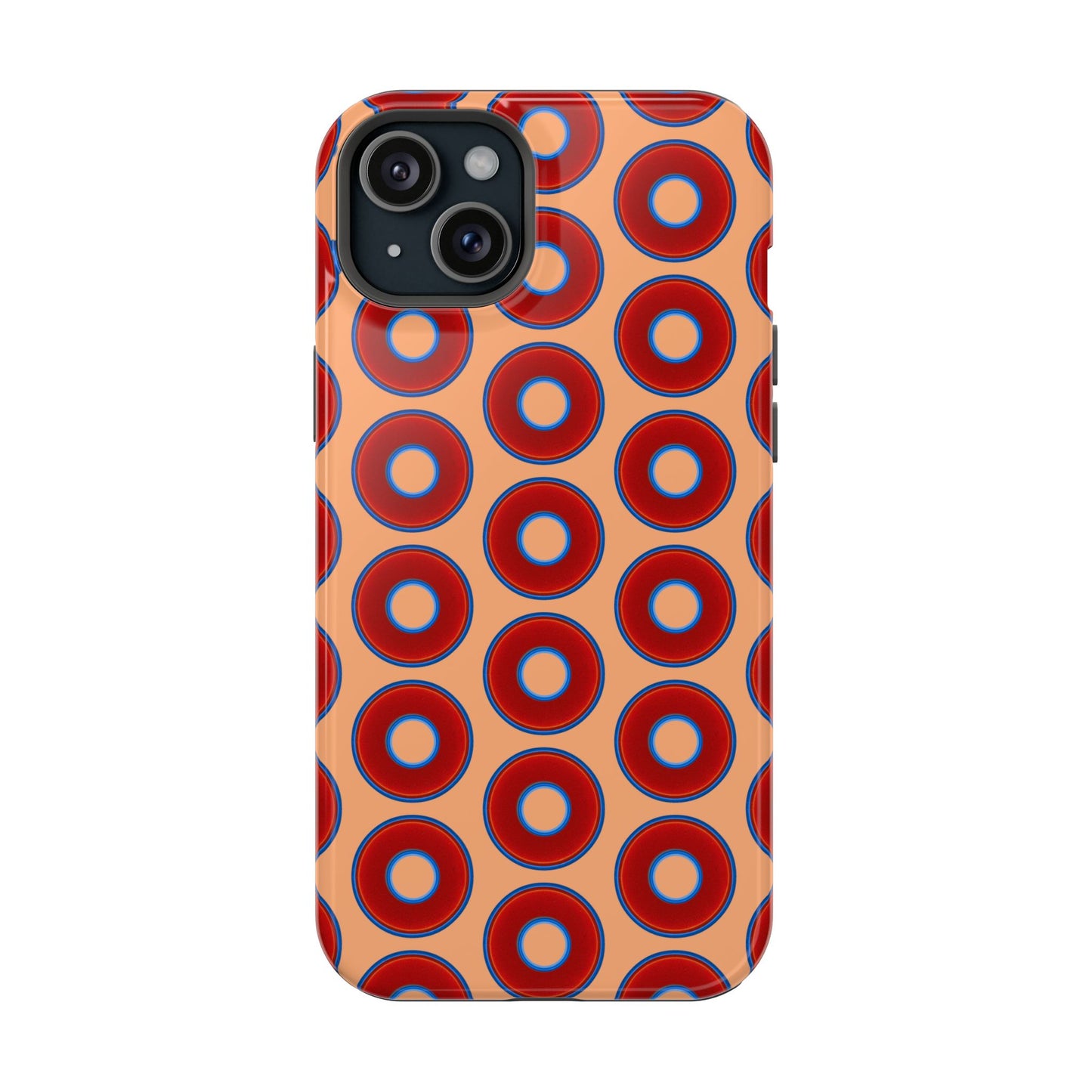 Impact-Resistant Lumpy Donut Case - red vivid donut print w/peach background