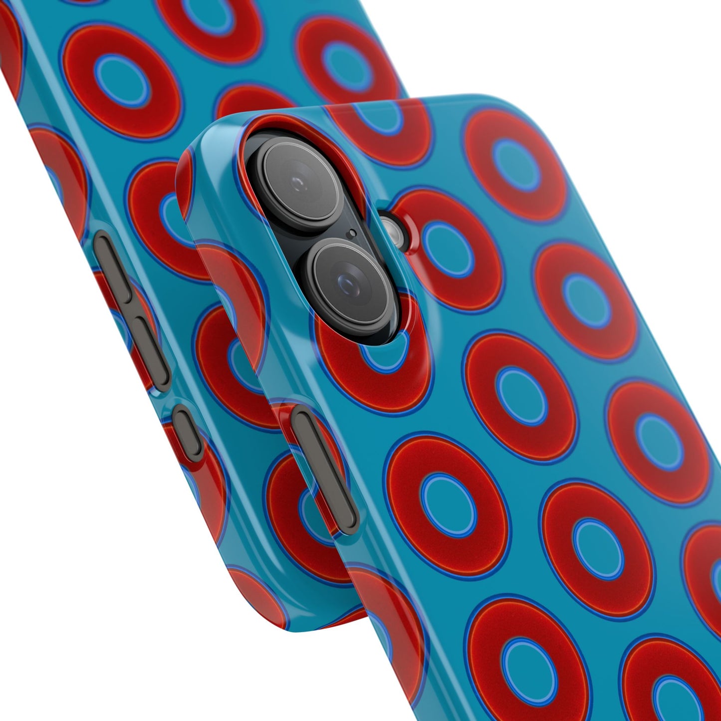 Lumpy Donut Snap Case - red vivid donut print w/aquamarine blue background