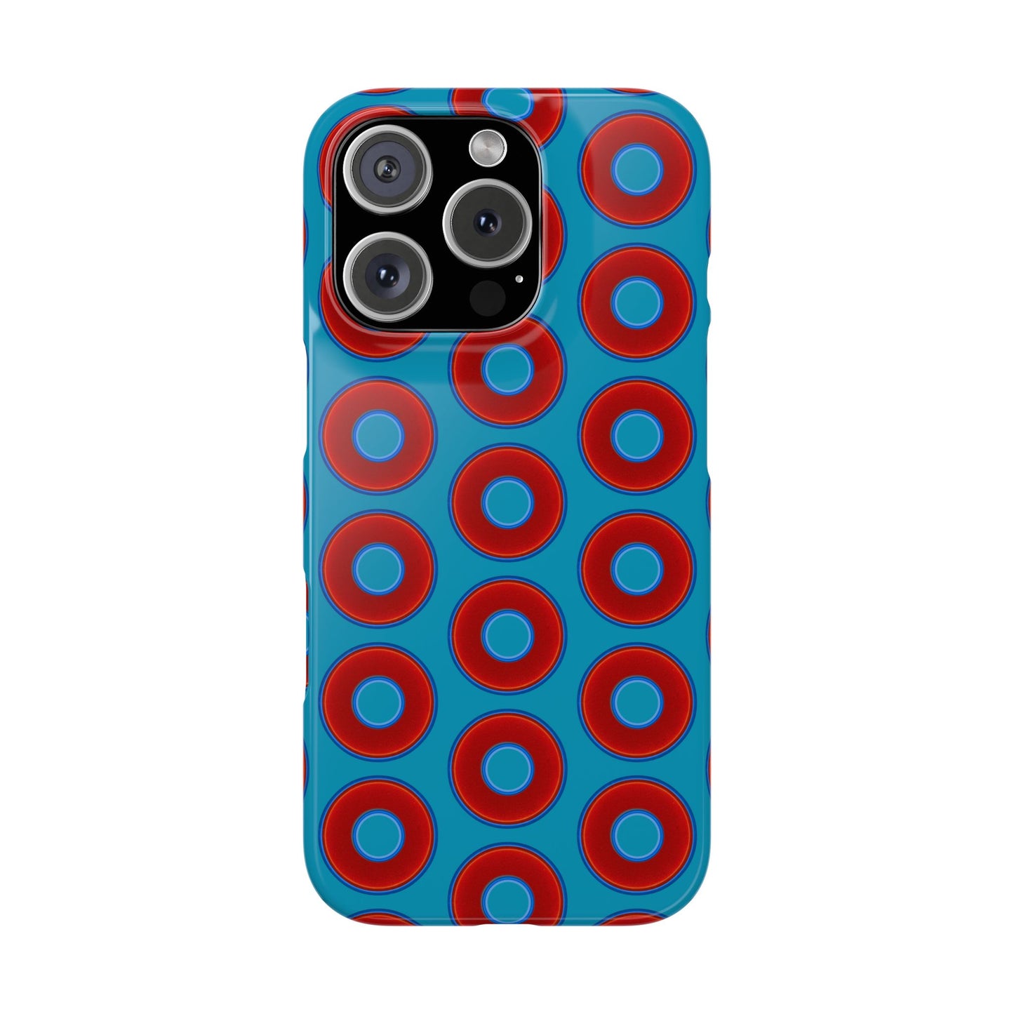 Lumpy Donut Snap Case - red vivid donut print w/aquamarine blue background