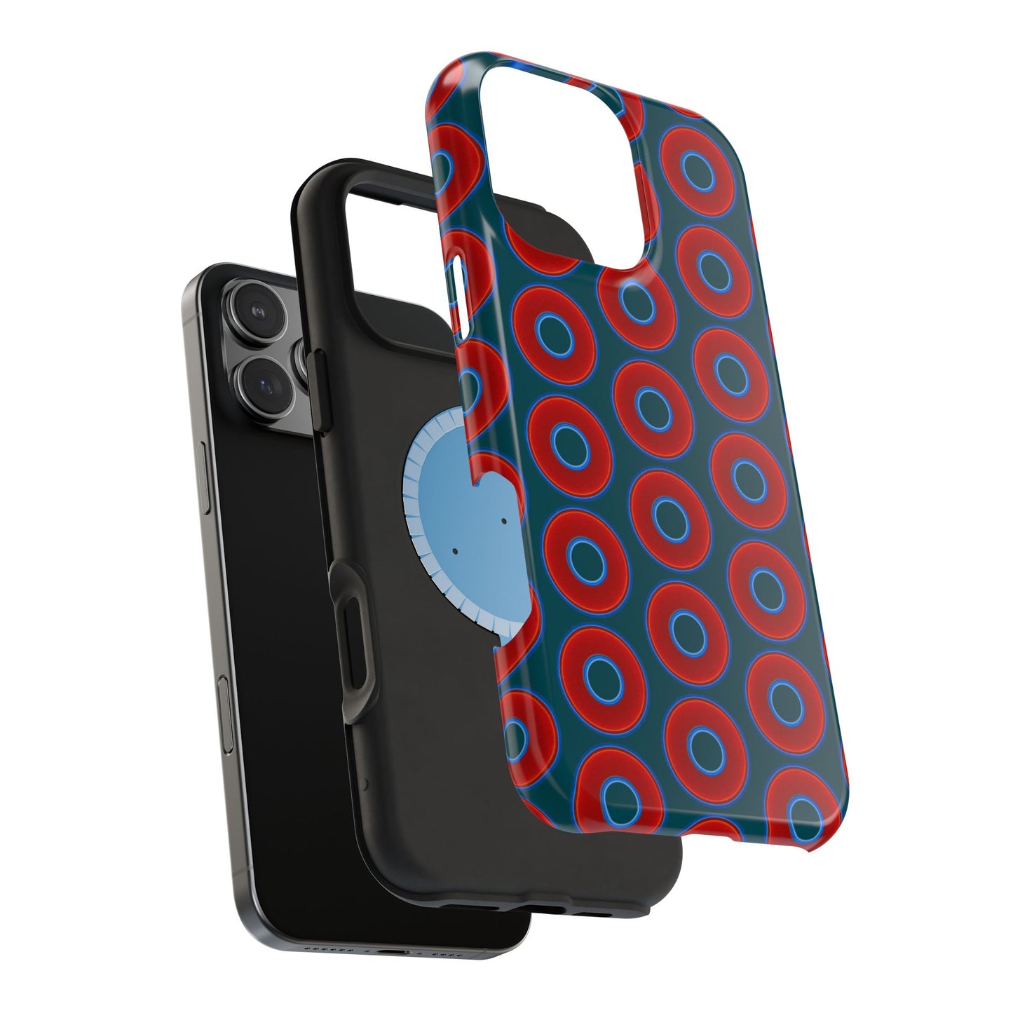 Magnetic Tough Donut Case - red vivid donut print w/midnight green background