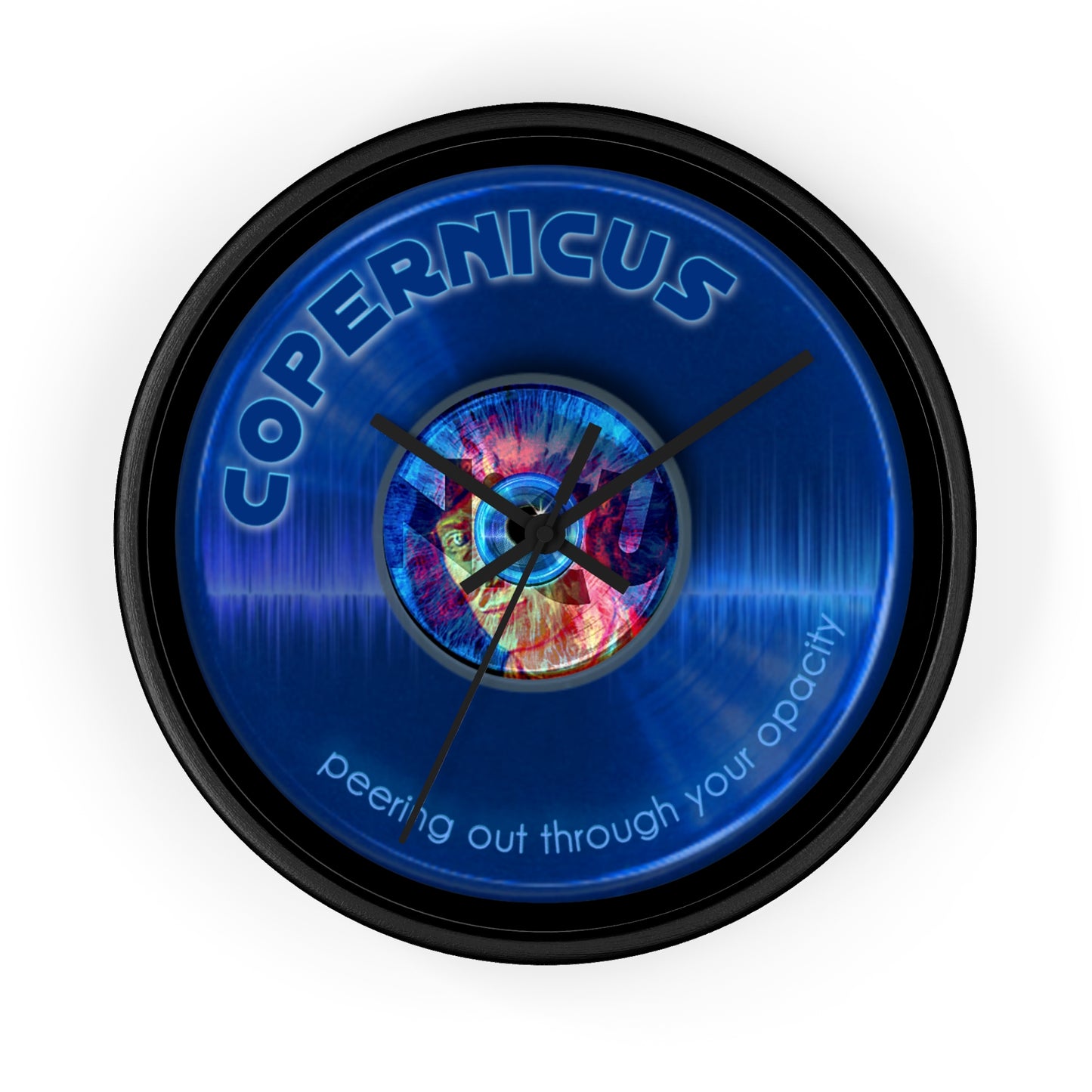 Lumpy Wall Clock - "Drunken Copernicus's Donut Watch" - variant 2 - blue vivid donut w/light blue background