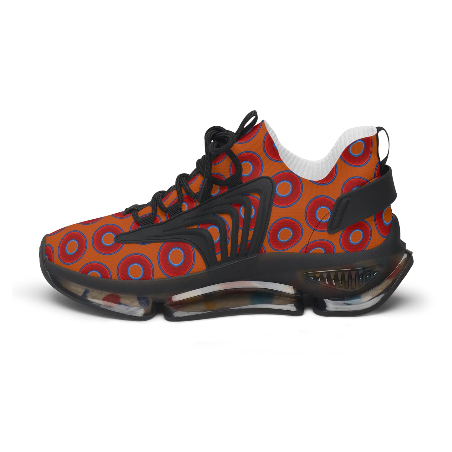 Donut Kicks - red vivid donut print w/dark orange background