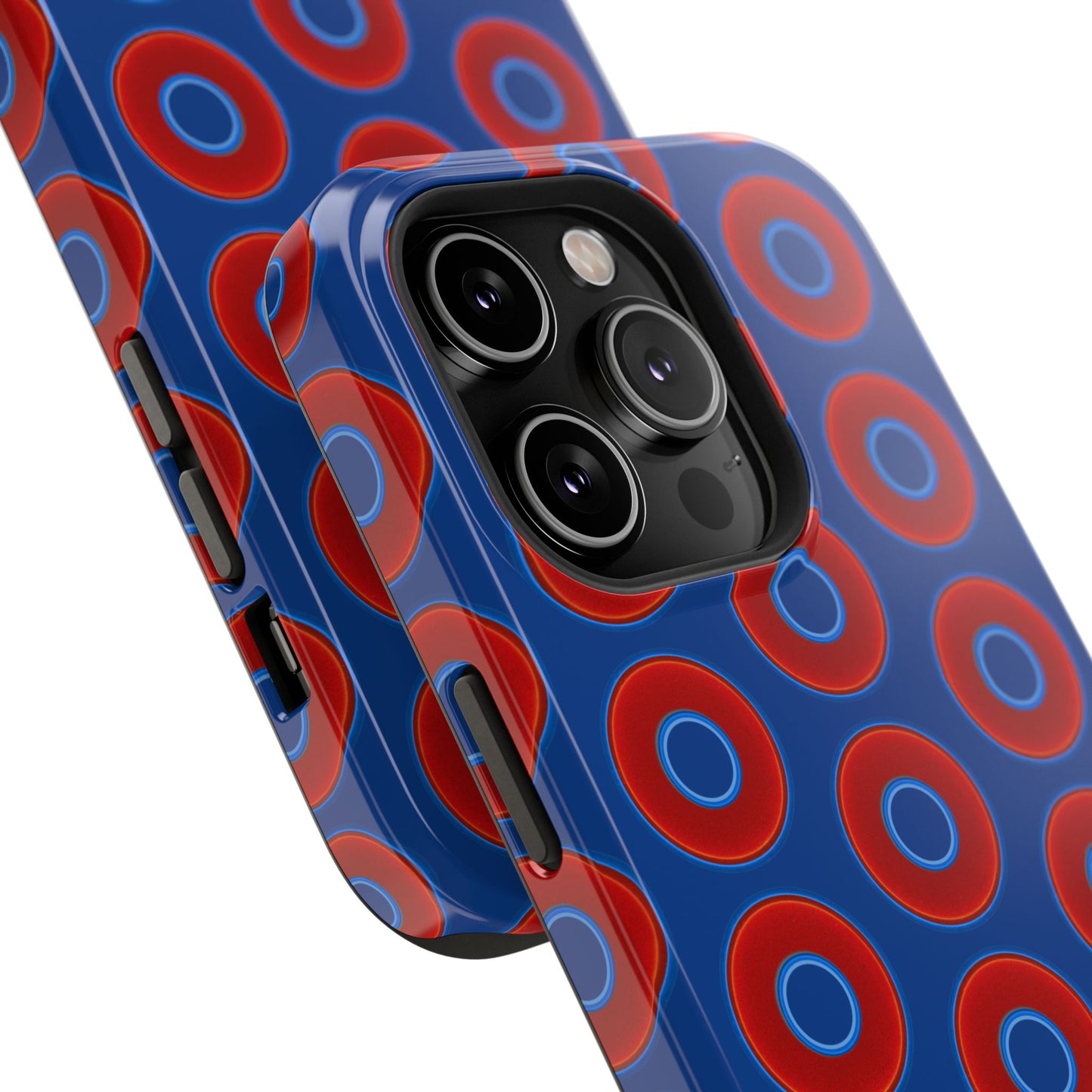 Impact-Resistant Lumpy Donut Case - red vivid donut print w/dark blue background