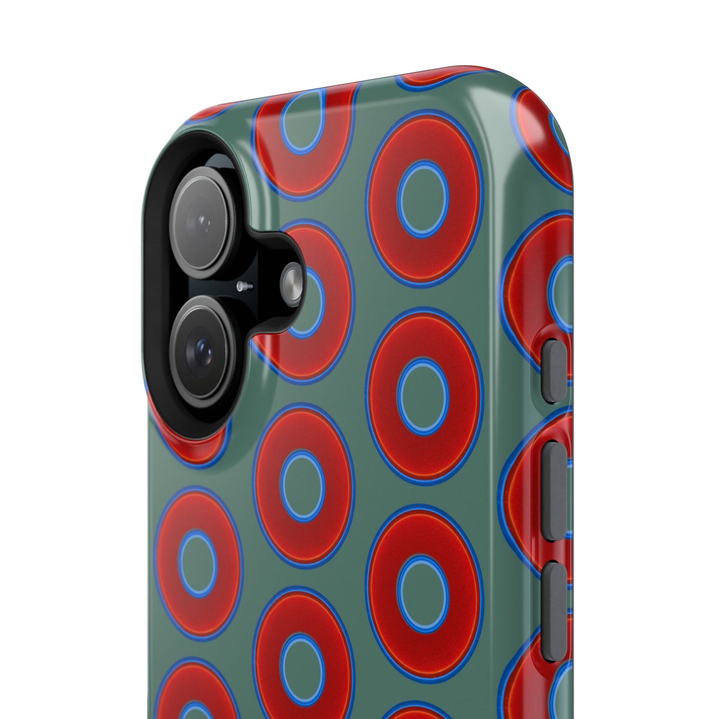 Impact-Resistant Lumpy Donut Case - red vivid donut print w/Fenway green background