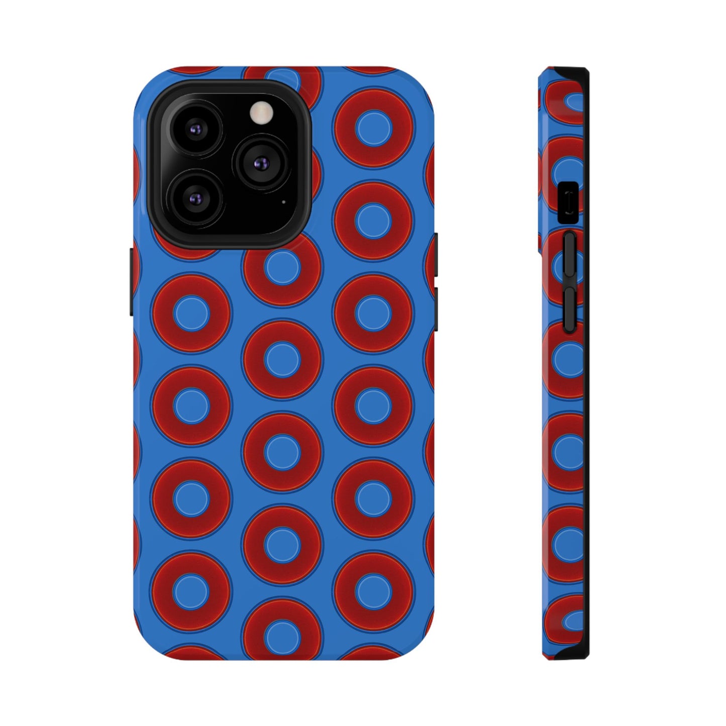 Impact-Resistant Lumpy Donut Case - red vivid donut print w/light royal blue background