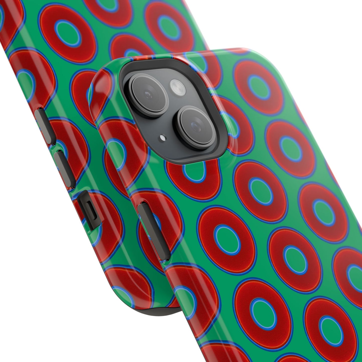 Magnetic Tough Donut Case - red vivid donut print w/jade green background