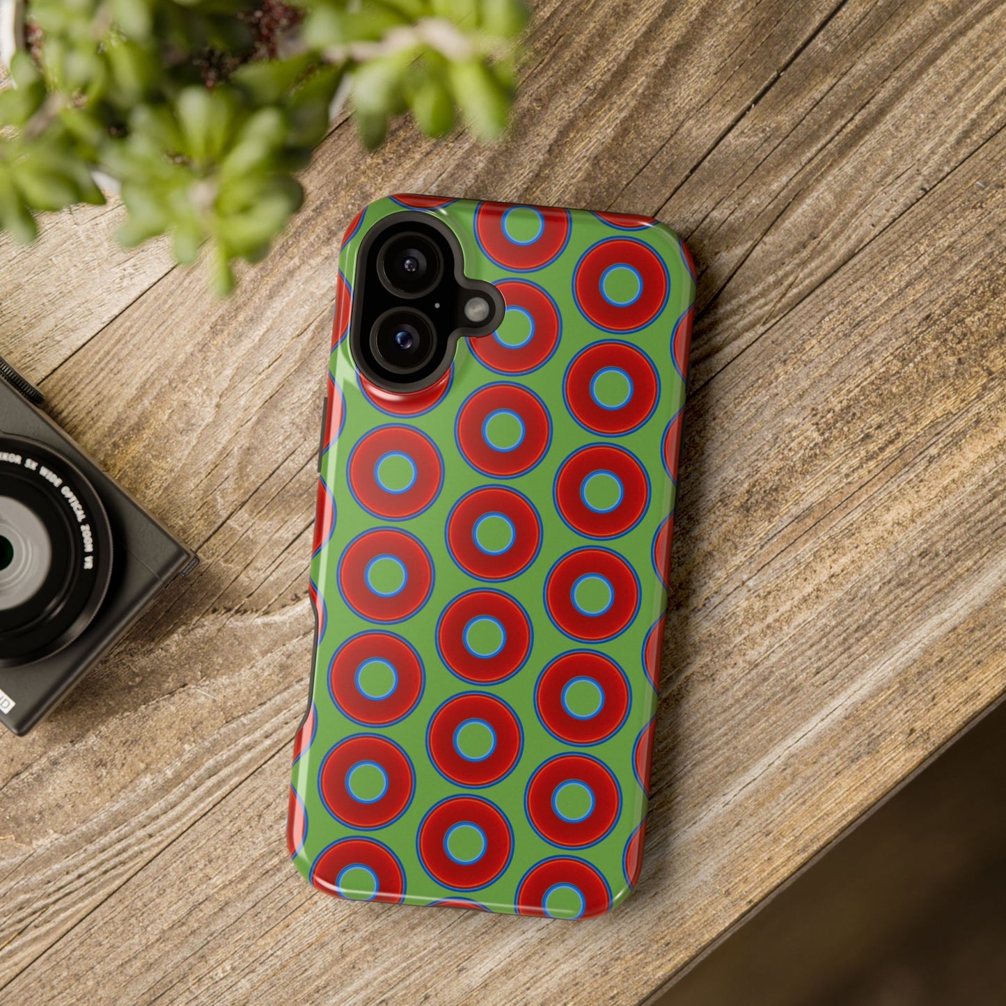 Magnetic Tough Donut Case - red vivid donut print w/light green background