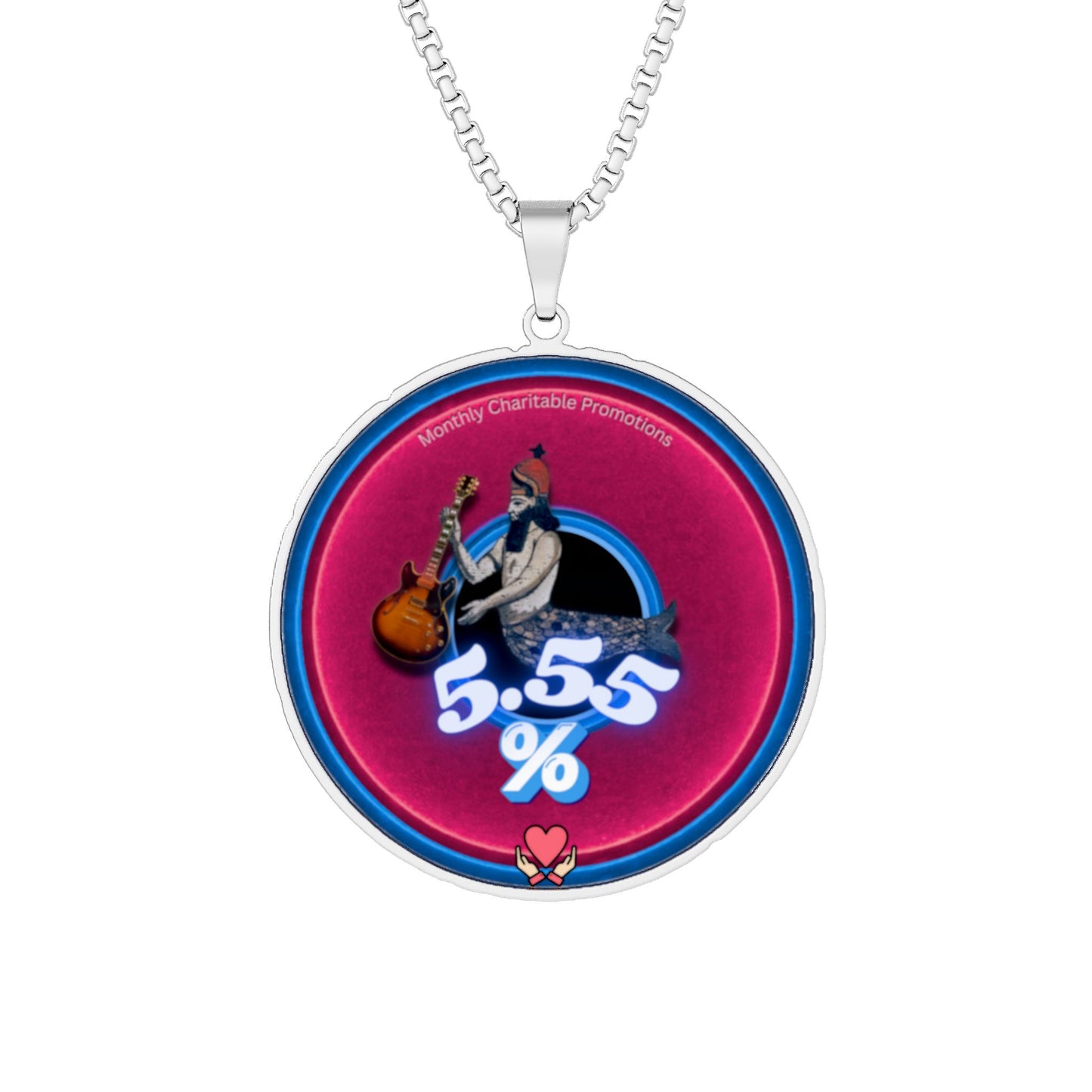 Lump's Heady Donut Necklace - 1" x 1" Stainless Steel Pendant - "The 5.55% Donut" - vivid magenta/blue donut [*Charity Donut]