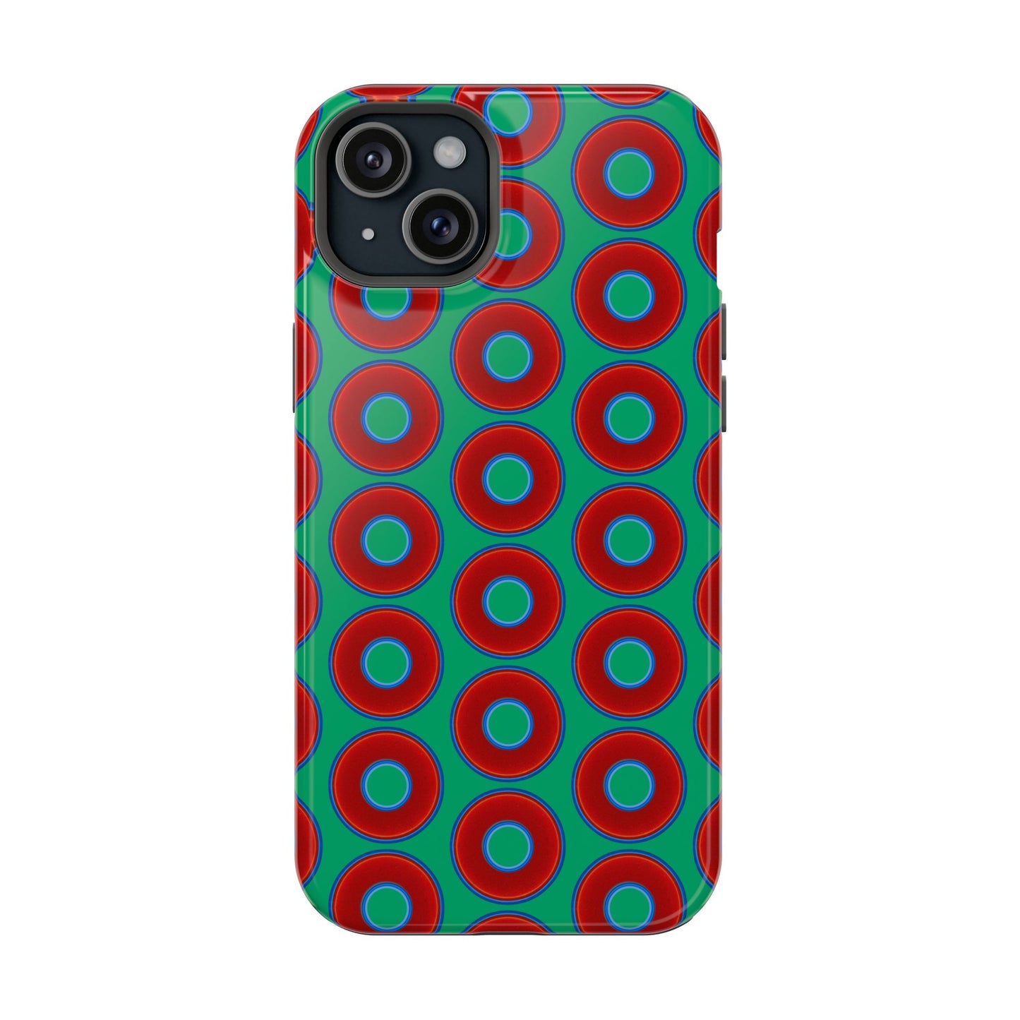 Magnetic Tough Donut Case - red vivid donut print w/jade green background