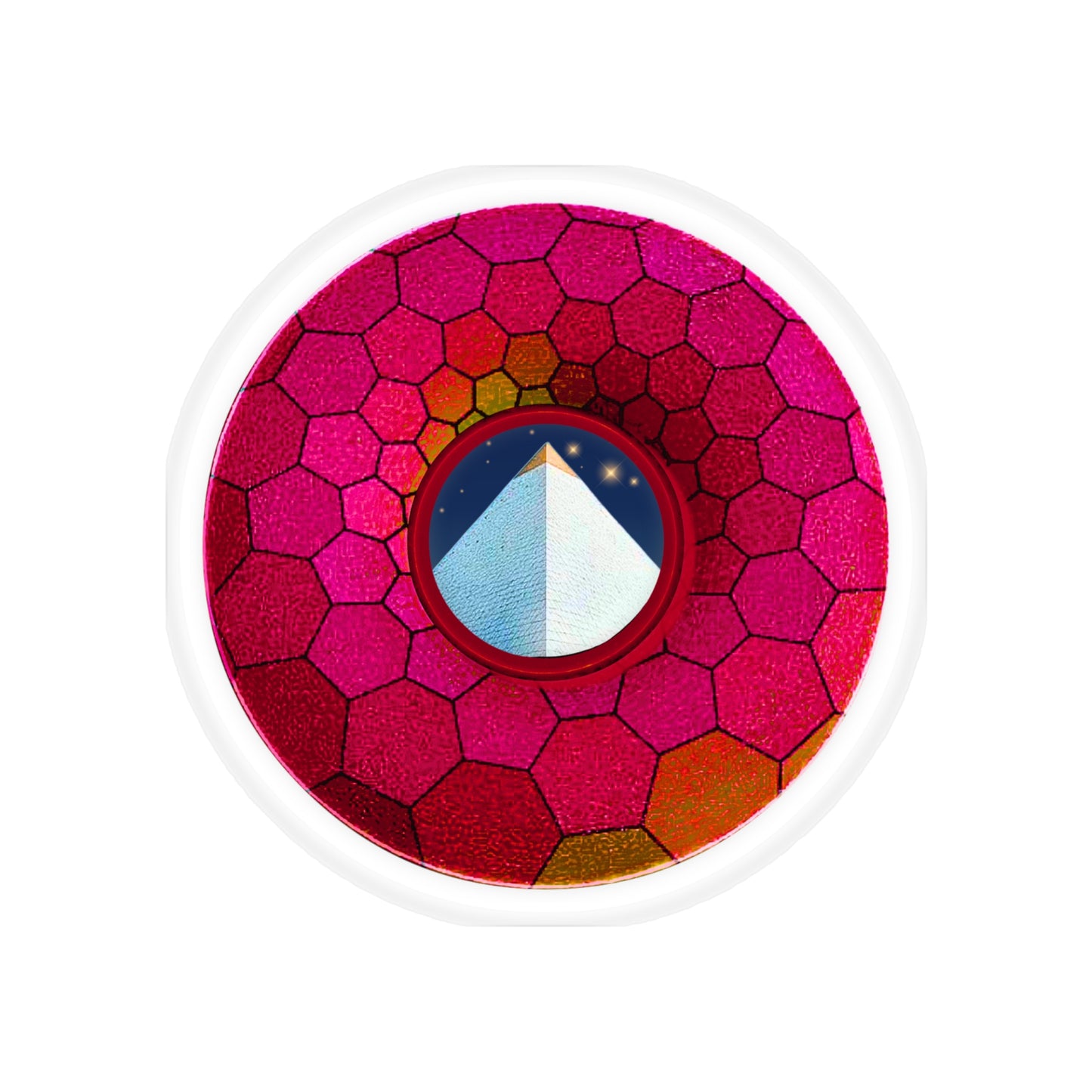 Donut Bumper/Outdoor Sticker - "Limestone Donuts so Large" - series 1.0 - variant 7 - magenta hexadonut w/garage - [Die-Cut] 6"x 6"
