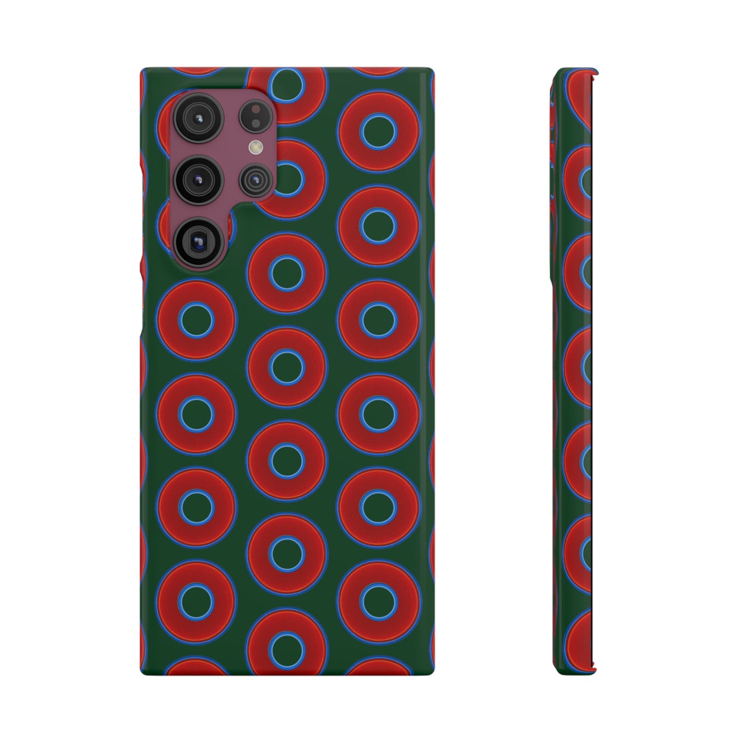 Lumpy Donut Snap Case - red vivid donut print w/deep pond green background