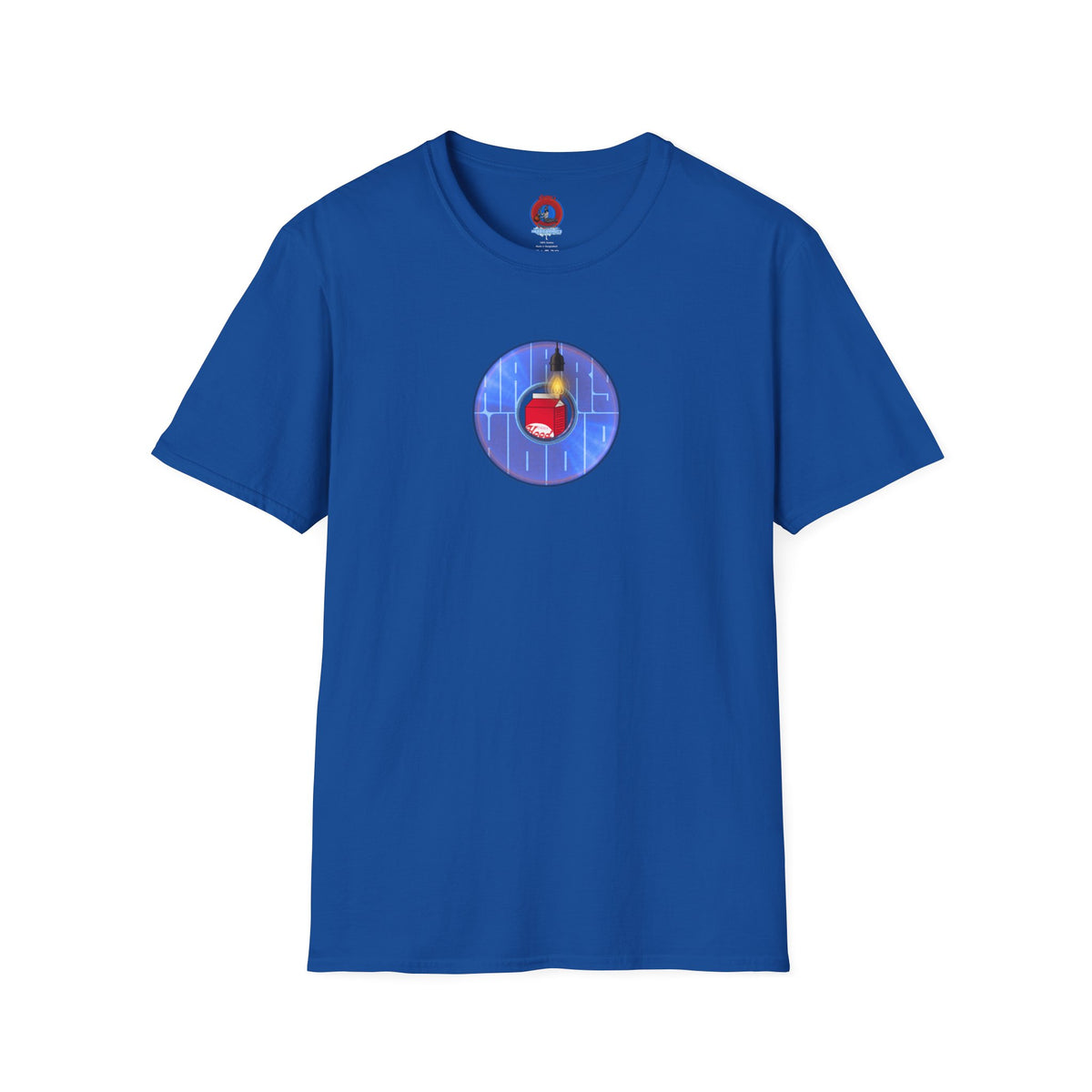 Classic Donut Tee - Unisex Soft-Style - "Harry Left His Donut Shirt" - series 1.0  - variant 4 - purple/blue donut - w/milk & light on