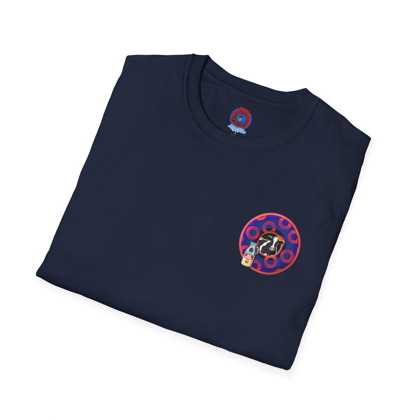 Classic Donut Tee - Unisex Soft-Style - "Beefy Wooked Cream - YEMSG Donut" - electric blue/red rustic paradox donut