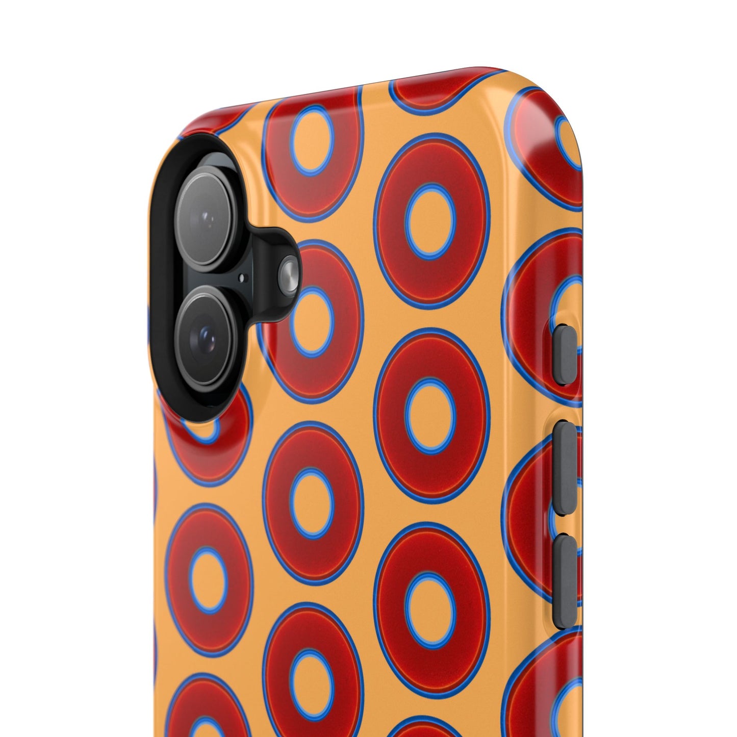 Impact-Resistant Lumpy Donut Case - red vivid donut print w/creamsicle orange background