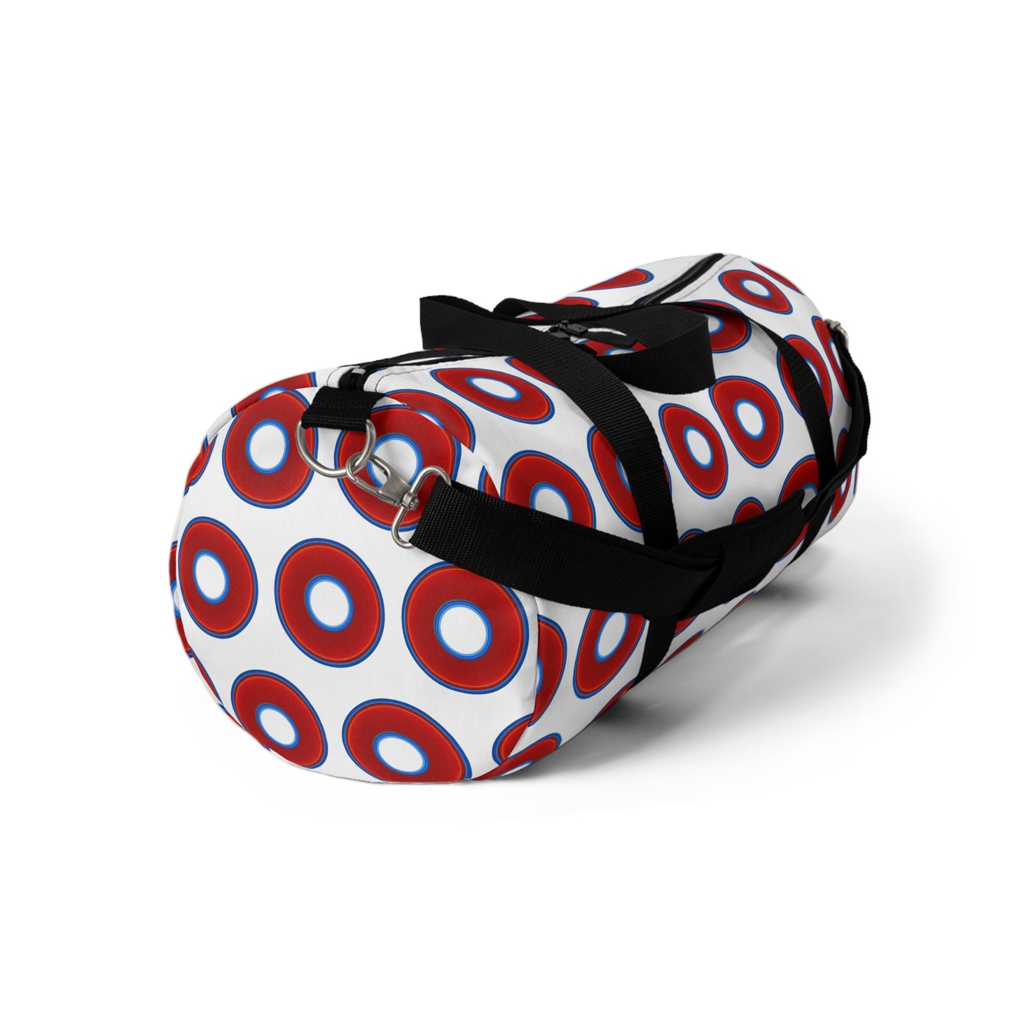 Lumpy Duffel - vivid red donuts w/white background