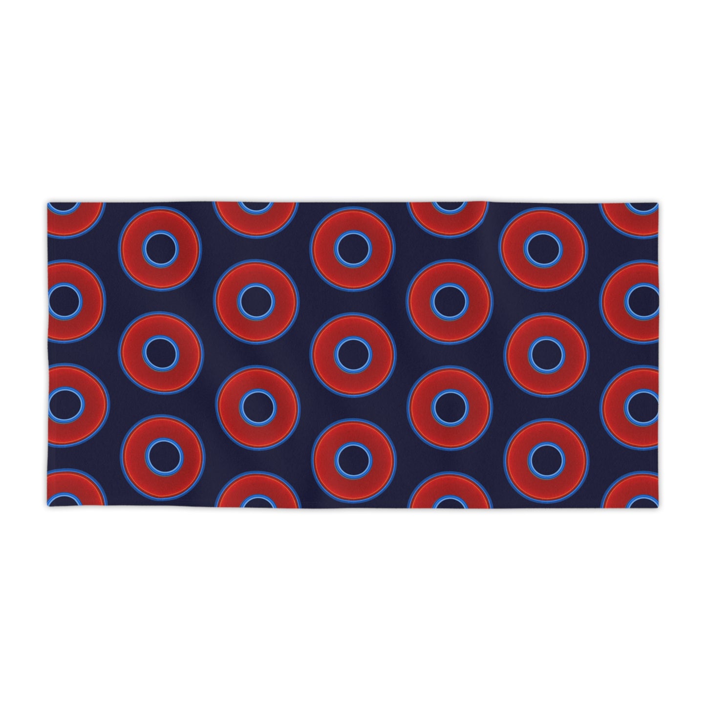 Lumpy Donut Towels - vivid red donuts w/midnight blue background